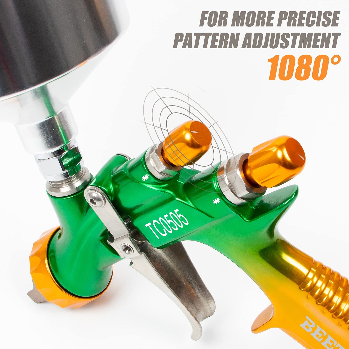 BEETRO HVLP Professional Gravity Feed Air Spray Gun, 280-320mm Wide Spray Pattern 1.3/1.4mm Nozzle with Air Control Valve, 1000ml Capacity 14CFM 29-32psi, 1/4 Adaptor and Filter