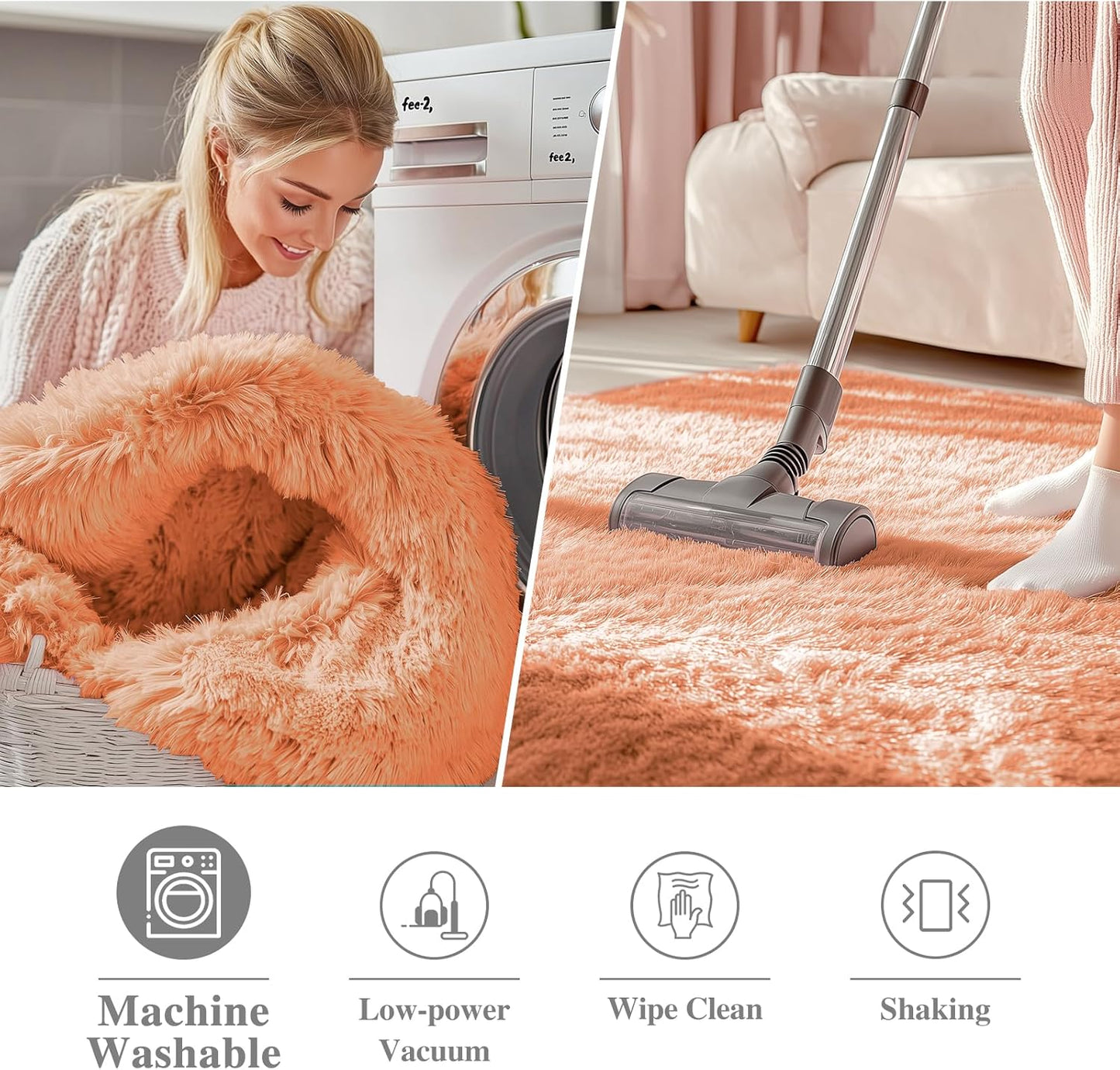 OLANLY Round Area Rug - Soft & Fluffy Muted Orange Shaggy Carpet, 6 ft Circle for Bedroom & Living Room