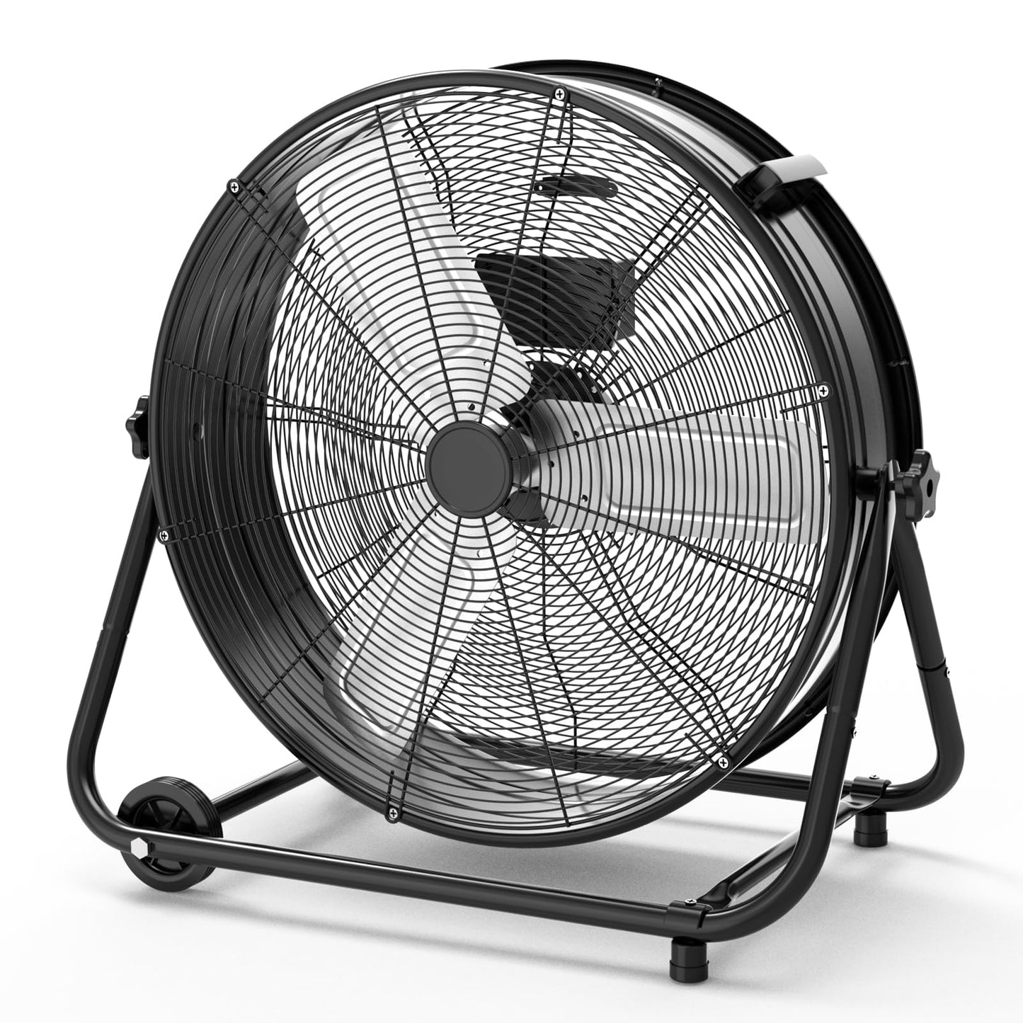 Towallmark 24 Inch High Velocity Industrial Drum Fan, 3 Speed Heavy Duty Metal Floor Fan, 360 Degree Tilt Barrel Fan for Warehouse, Workshops, Garage, Factory and Basement