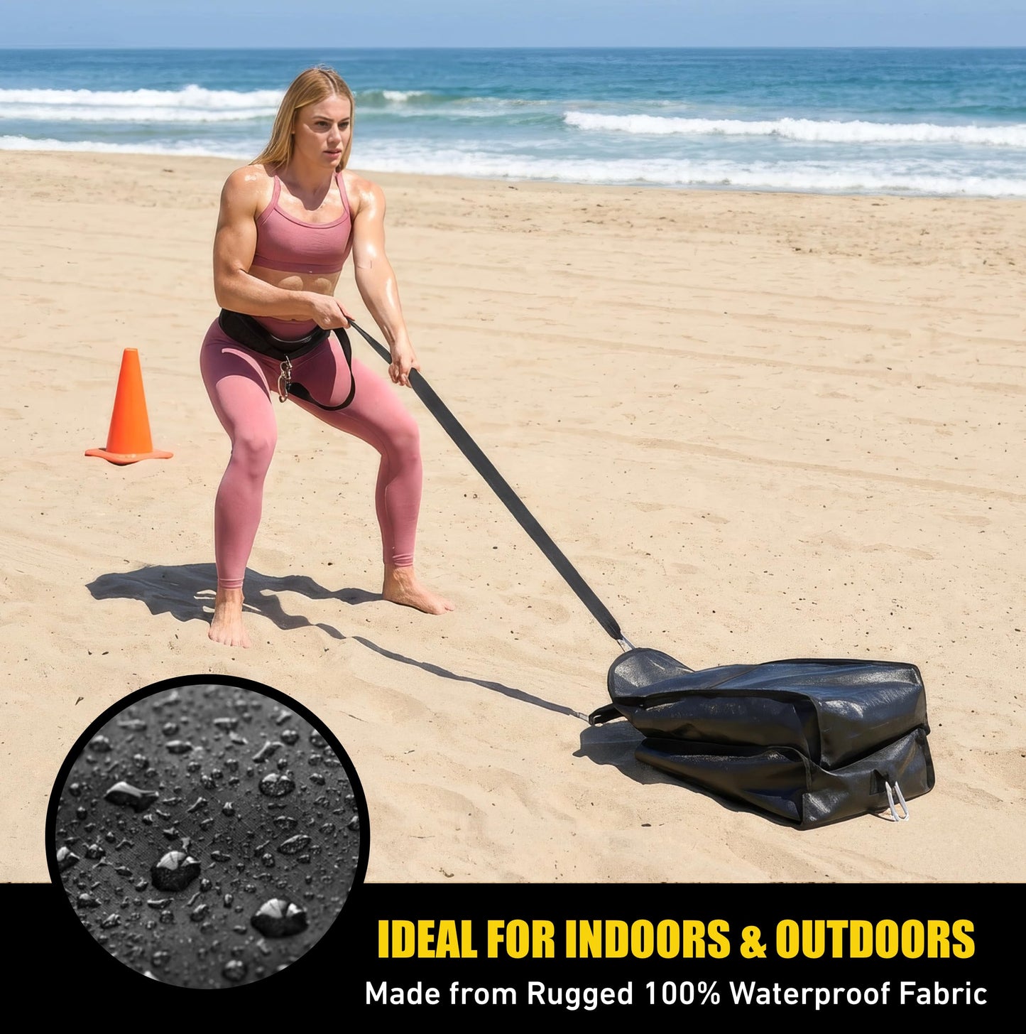 Elite Twin Sand Bag Sled Workout Sled – Waterproof Weight Sled Trainer with 6-Level 10–60 lb Resistance Pull System, Adjustable Waist Strap for Speed, Strength, Endurance & Agility Training