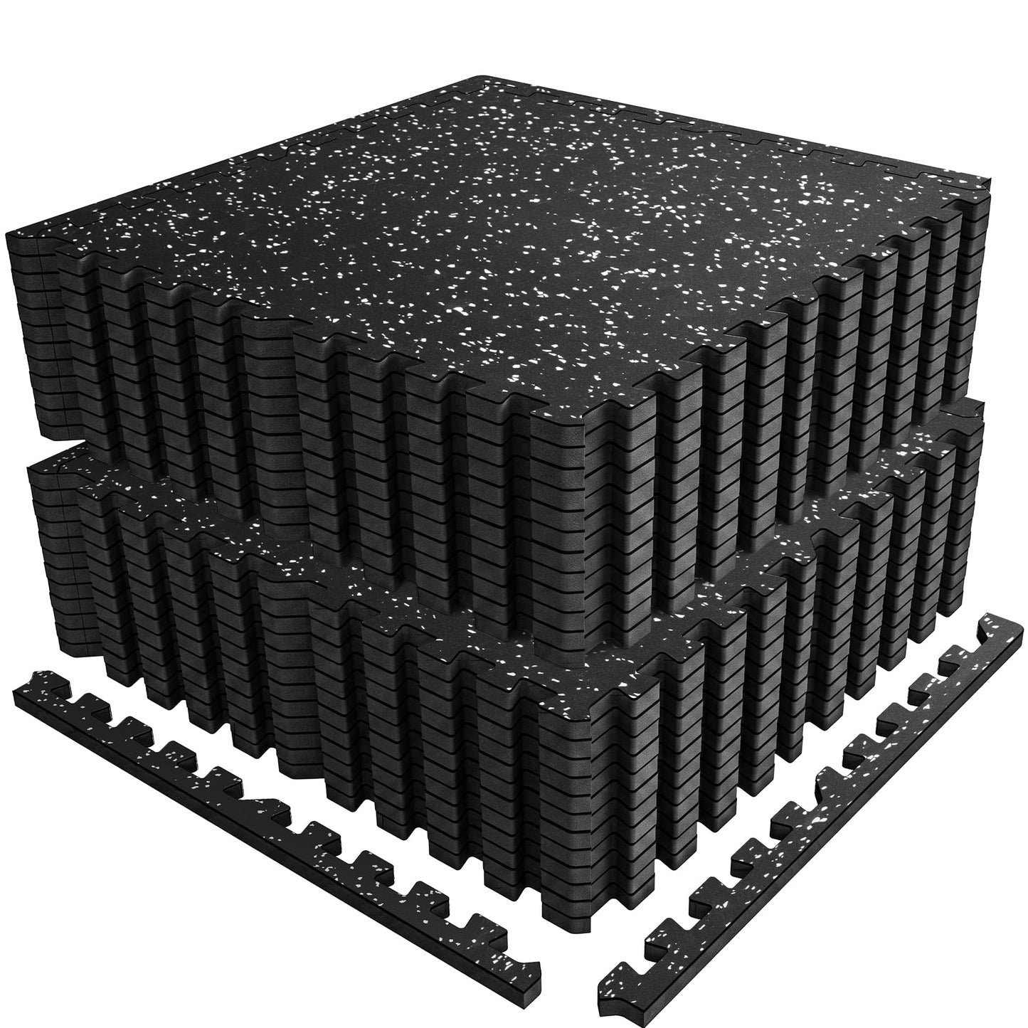 PRAISUN 0.56" Rubber Top Gym Flooring, Heavy Duty Interlocking Gym Mats for Home Gym, Non-Slip Workout Mat, 24 x 24in Large Gym Floor Mat, Protect Floors from Weights & Equipment, 96 Sq Ft, Black/Grey
