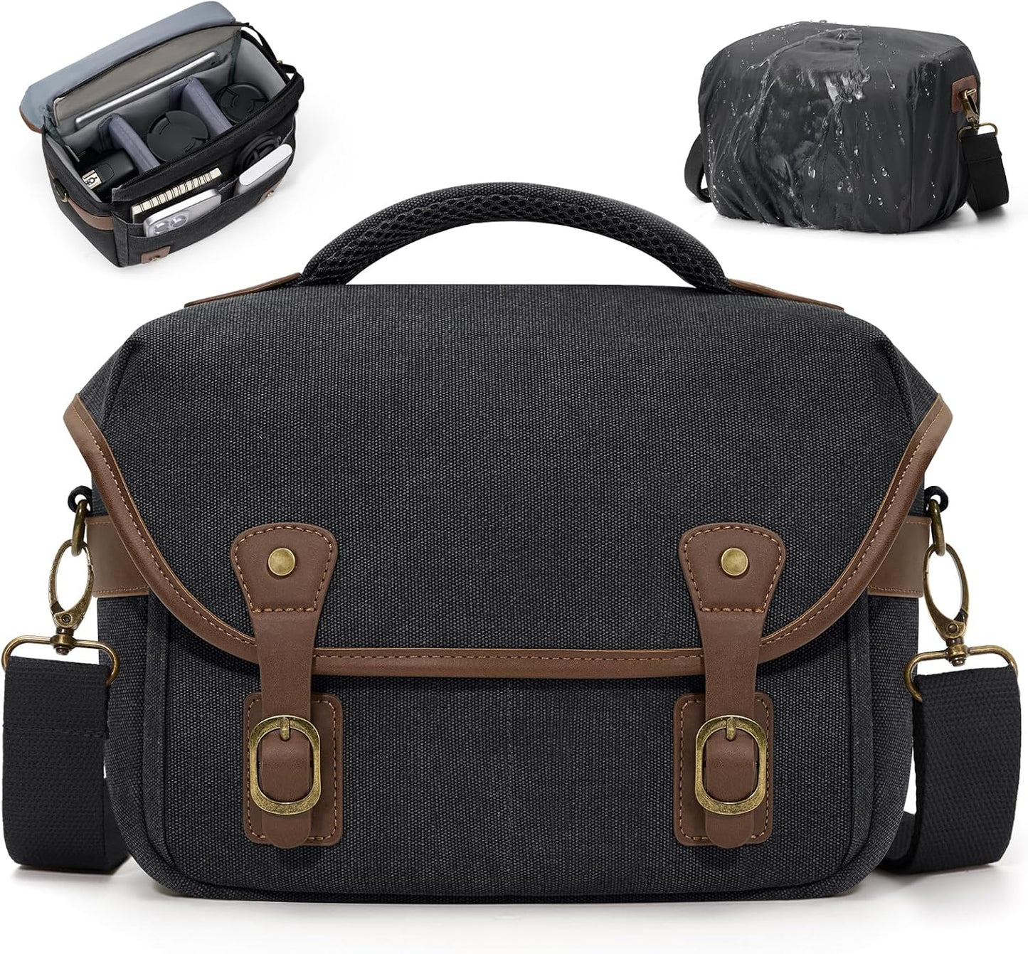 RAINSMORE Canvas Camera Bag, DSLR/SLR/Mirrorless Small Camera Sling Bags Cross-body Camera Case, Compact Shoulder Bag