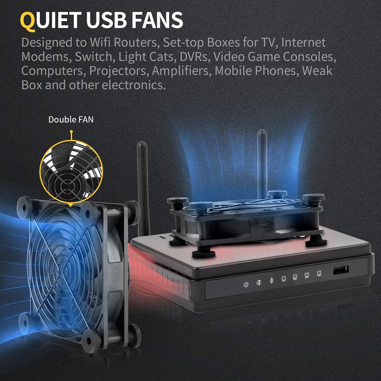 120mm 5V Quiet Dual USB Computer PC Fan with Speed Controller,for Router Desktop Laptop Receiver DVR PlayStation Xbox