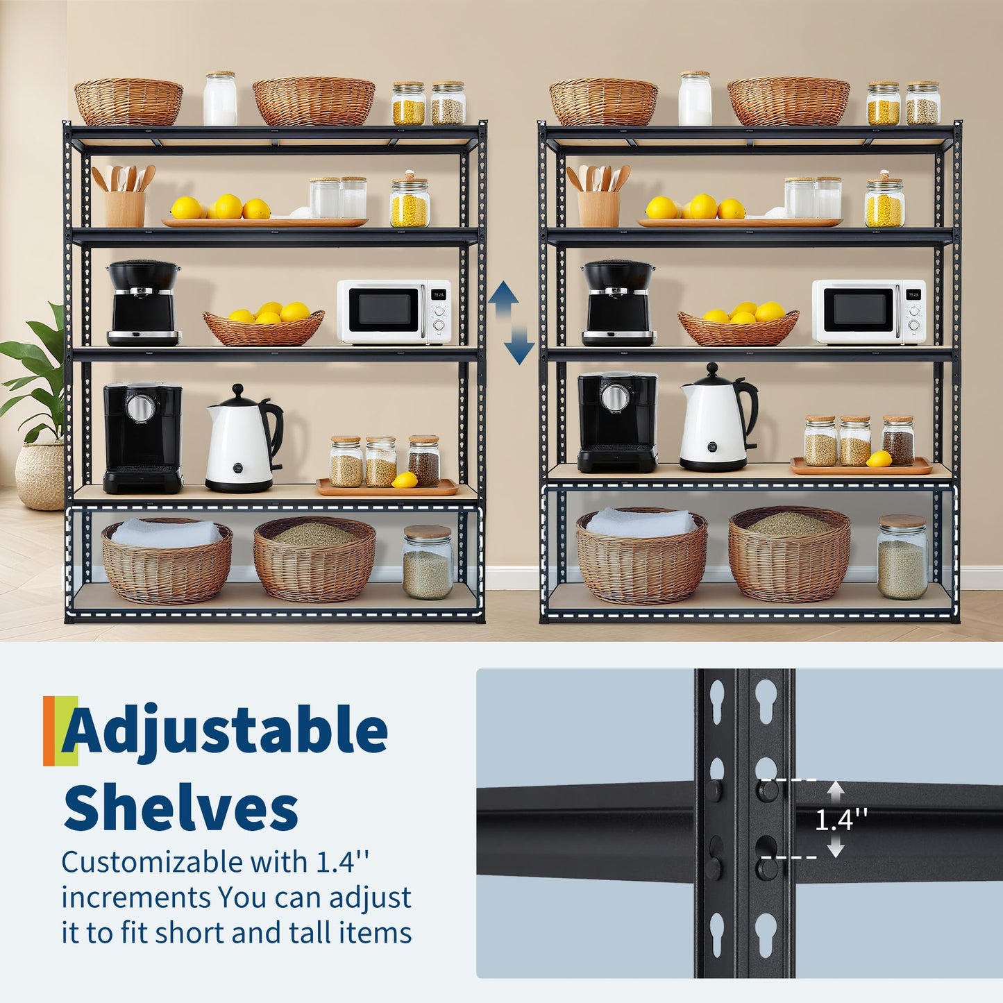 PeakPursuit Storage Shelving Unit, 5-Tier Adjustable Metal Storage Shelves, 60" L x 24" W x 72" H Heavy Duty Garage Storage Shelves for Kitchen Pantry Basement Bathroom Laundry