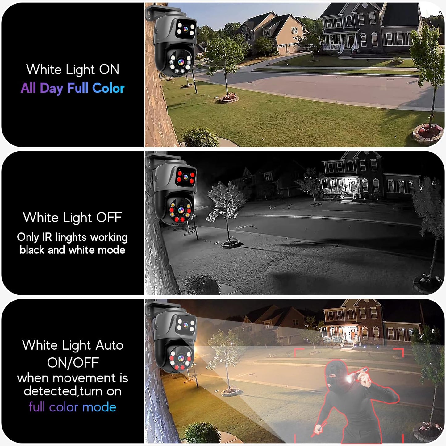 MOVOLS Dual-Lens PoE Security Camera System, 4 x 6MP Pan/Tilt 360 Camera Outdoor, Person/Vehicle Detect, Spotlight Siren, Color Night Vision, 16CH, 8 PoE Ports NVR with 1TB HDD