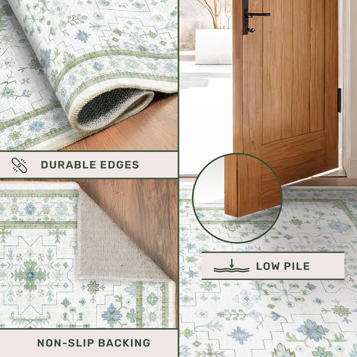 Oushak 4x6 Boho Pastel Rug - Low Pile, Non-Slip, Stain Resistant Throw for Living Room, Kitchen & Entryway