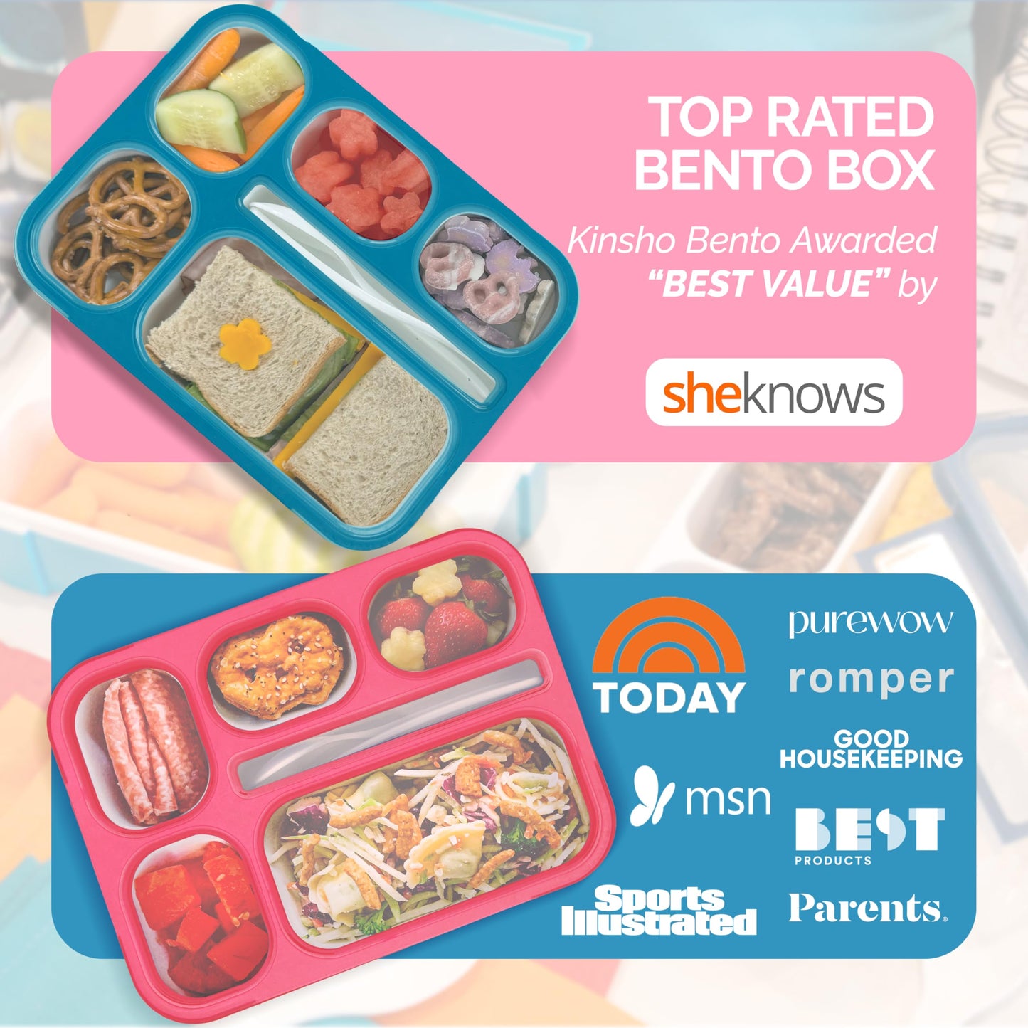 6 Compartment Lunch Boxes. Bento Box Lunchbox Containers for Kids, Boys Girls Adult. BPA-Free Microwave Safe School Bentobox Meal Planning Portion Container. Leakproof. Set of 2 Blue & Pink Kits