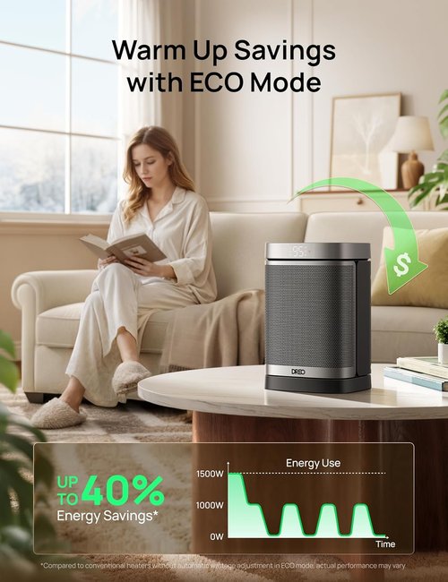 DREO 1500W Portable Electric Space Heater - PTC Ceramic with Remote, 70° Oscillation & 12H Timer