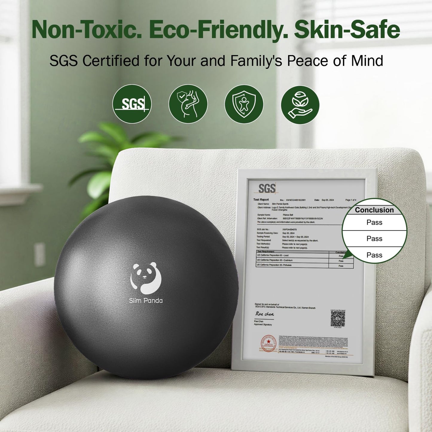 Slim Panda Pilates Ball, 9 Inch Small Exercise Ball, Anti Burst Mini Yoga Ball for Stability, Workout, Barre, Core Strength, Physical Therapy, Balance, Stretching
