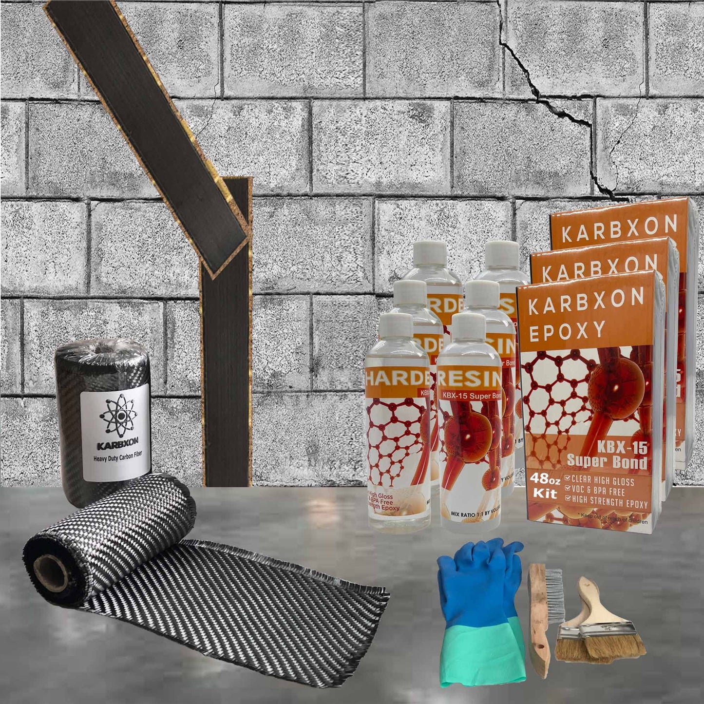 75 ft - Carbon Fiber-Basement Wall Crack Repair Kit - Carbon Fiber Foundation Wall Repair - Easy to use Includes Instructions