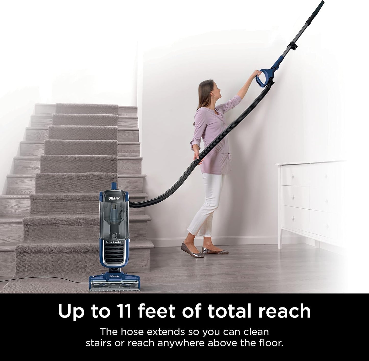 Shark NV151 Navigator Vacuum - HEPA Filtration, Swivel Steering & Pet Power Brush | Navy, Multi-Surface Cleaning