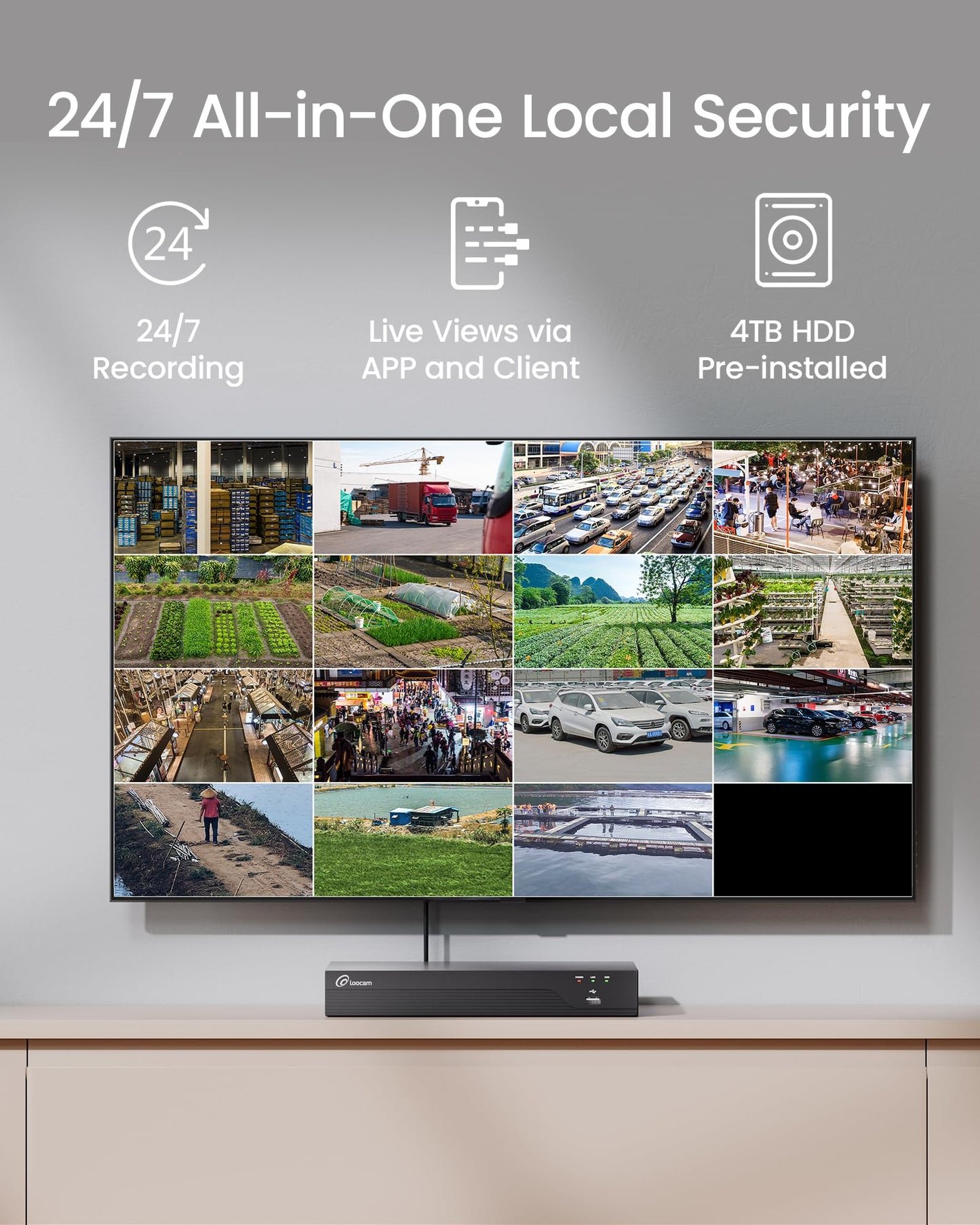 Loocam 16CH POE Security Camera System 4K, 4TB HDD & 8MP Dome POE IP Camera 8pcs Two Way Audios, AI Human/Vehicle Detection,Plug & Play, 16Channel NVR Security Camera System for Inoor Outdoor