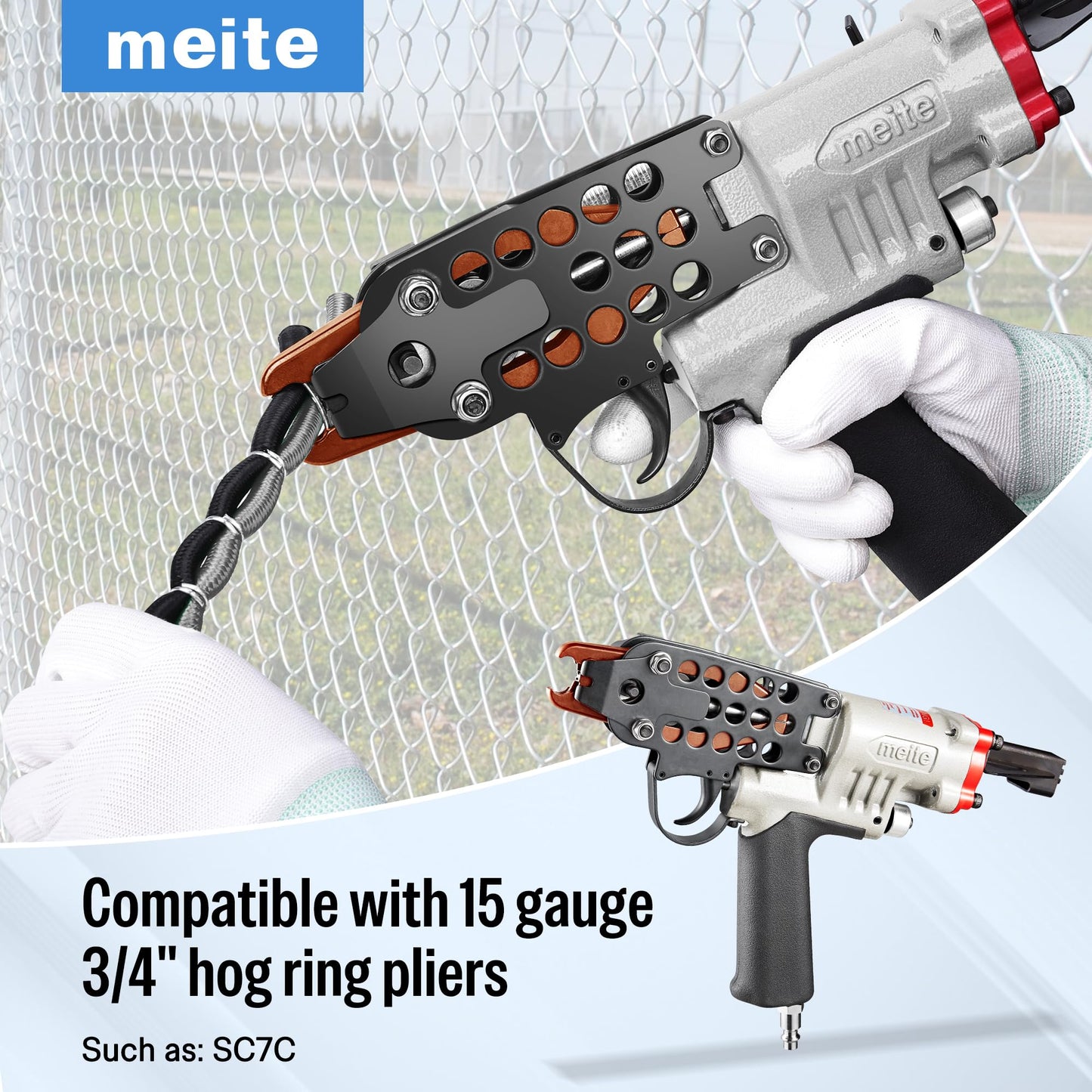meite 15 Gauge 3/4" Hog Rings, 304 Stainless Steel Hog Ring Staples for SC7C Hog Ring Stapler, C Ring Staples for Construction Mesh, Livestock Fencing, Fishing Traps (10,000 Counts)