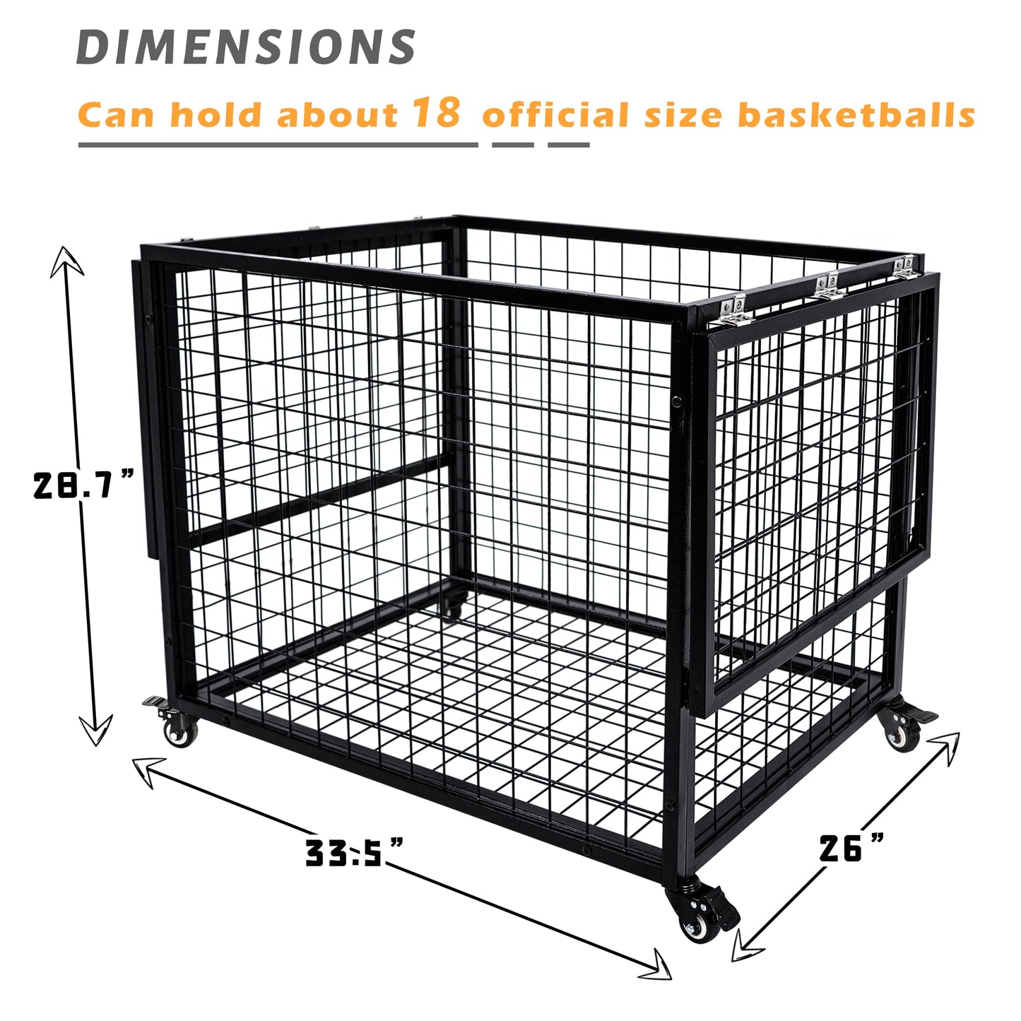 Ball Cart Garage Sports Equipment Organizer with Lockable Lid, Basketball Storage Bin for Indoor Outdoor, Rolling Exercise Ball Cart Holder for Gym, School, Club