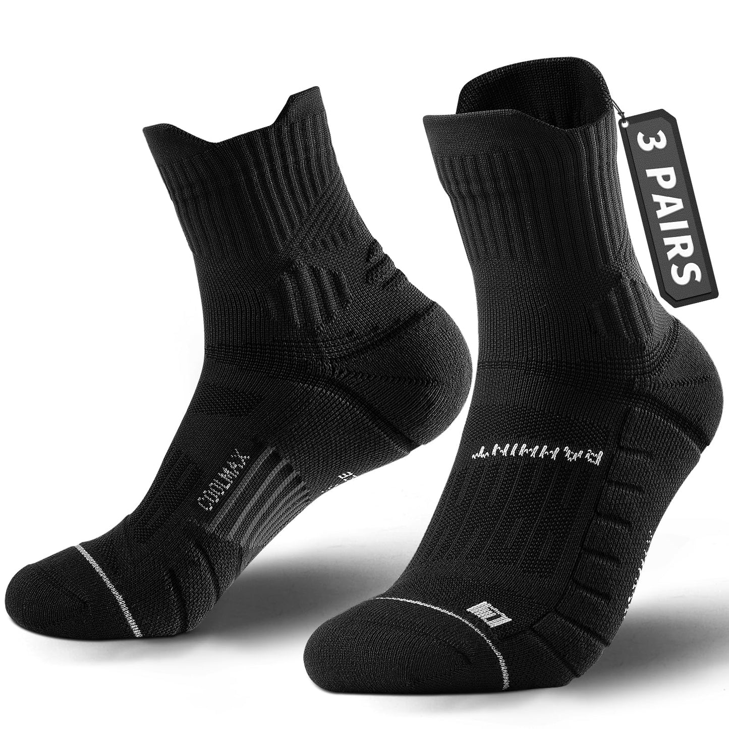 Rahhint CoolMax Quarter Compression Running Socks for Men Women, Wicking Cushion Athletic Hiking Socks 3 Pairs