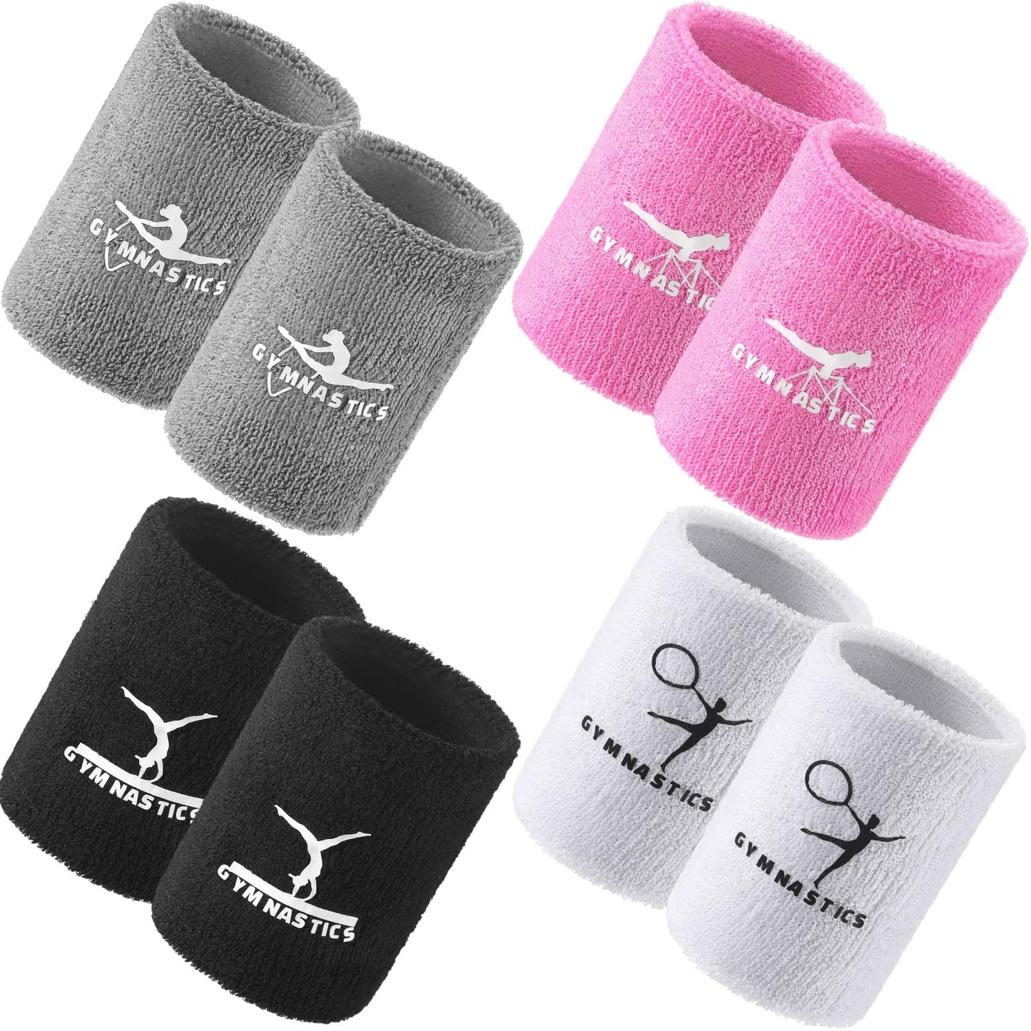 Blosssound 4 Pairs 3.9 Inch Gymnastics Sports Wristbands for Kids Wrist Sweatbands Polyester Cotton Wrist Bands Sweat Band for Gym (Pink, Gray, Black, White)