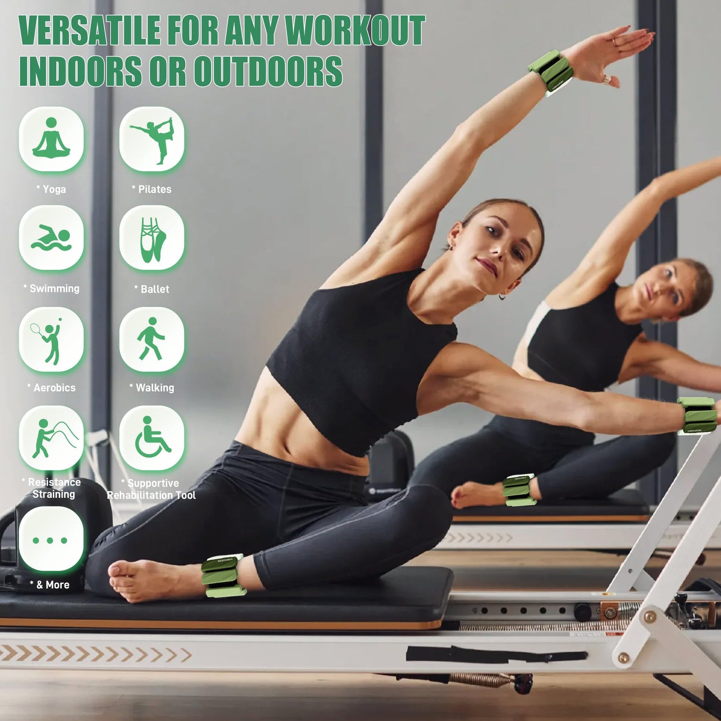 INDEPANDIA Wrist & Ankle Weights for Women and Men, 2lbs Pair Adjustable Silicone Weighted Bangles for Arm & Leg Workouts, Perfect for Pilates, Yoga, Walking & Home Fitness Training, Gradient Green