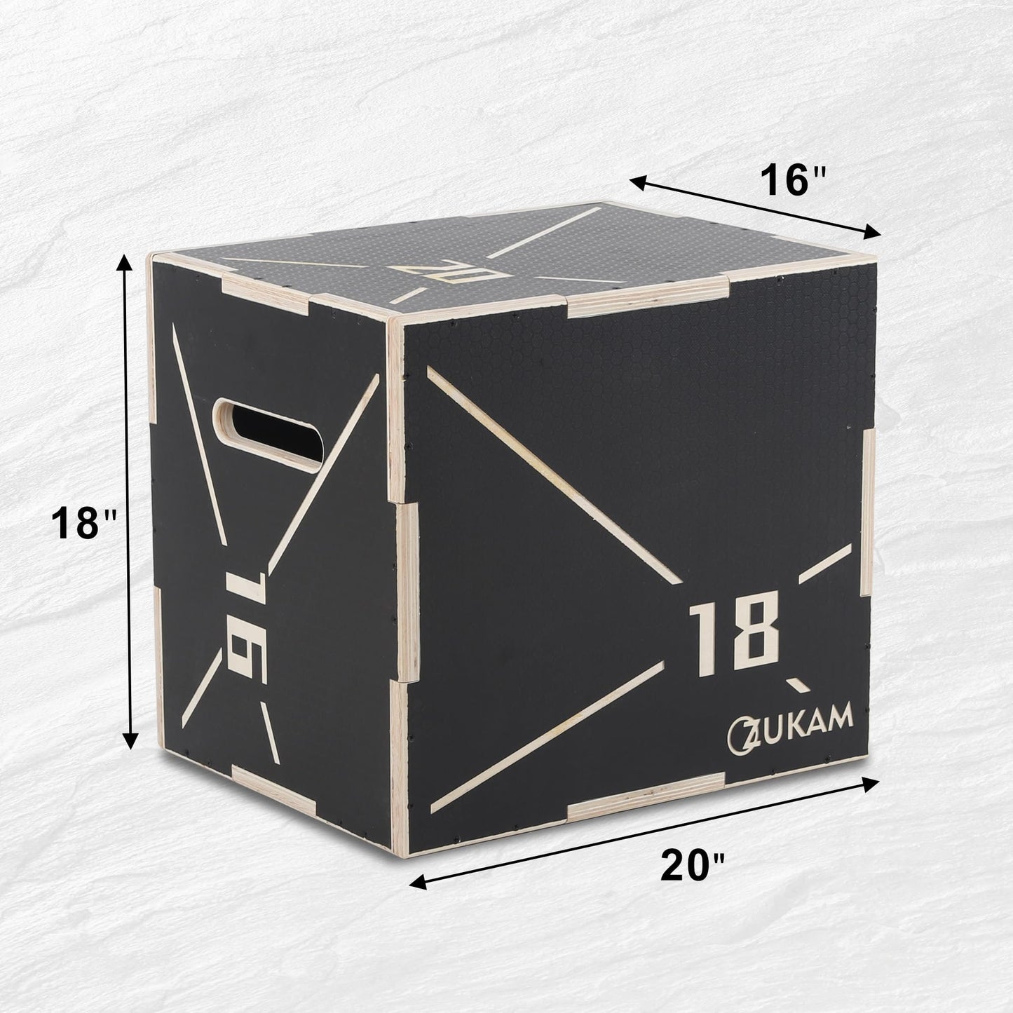 ZUKAM Non-Slip Wood Plyometric Jump Box- 3-in-1 Wooden Plyo Box for Home Gym and Outdoor Workout (20" x 18" x 16")