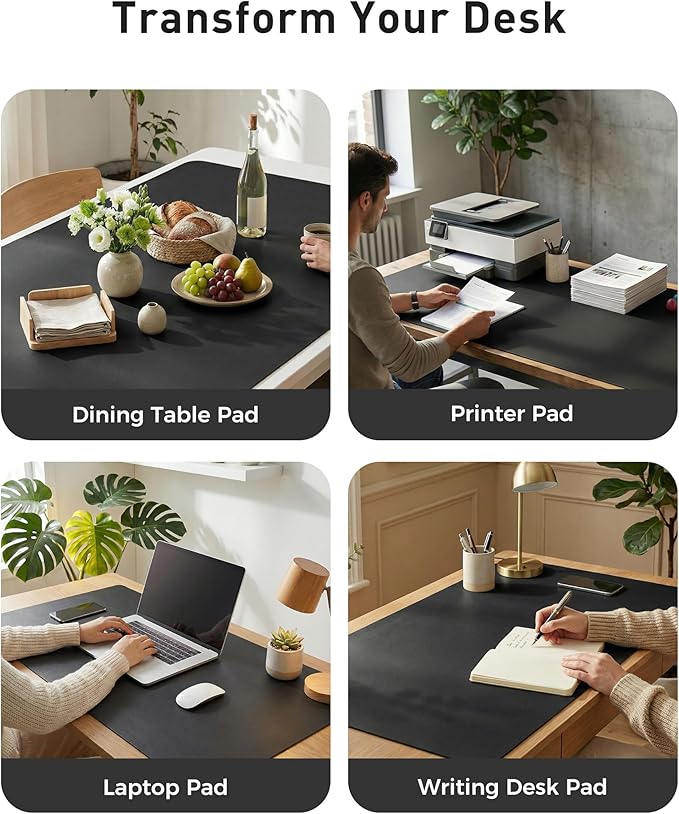 Aothia Faux Leather Desk Mat - Large Mouse Pad, Non-Slip PU Leather Blotter, Waterproof Writing Surface for Office and Home (Black, 63" x 17")