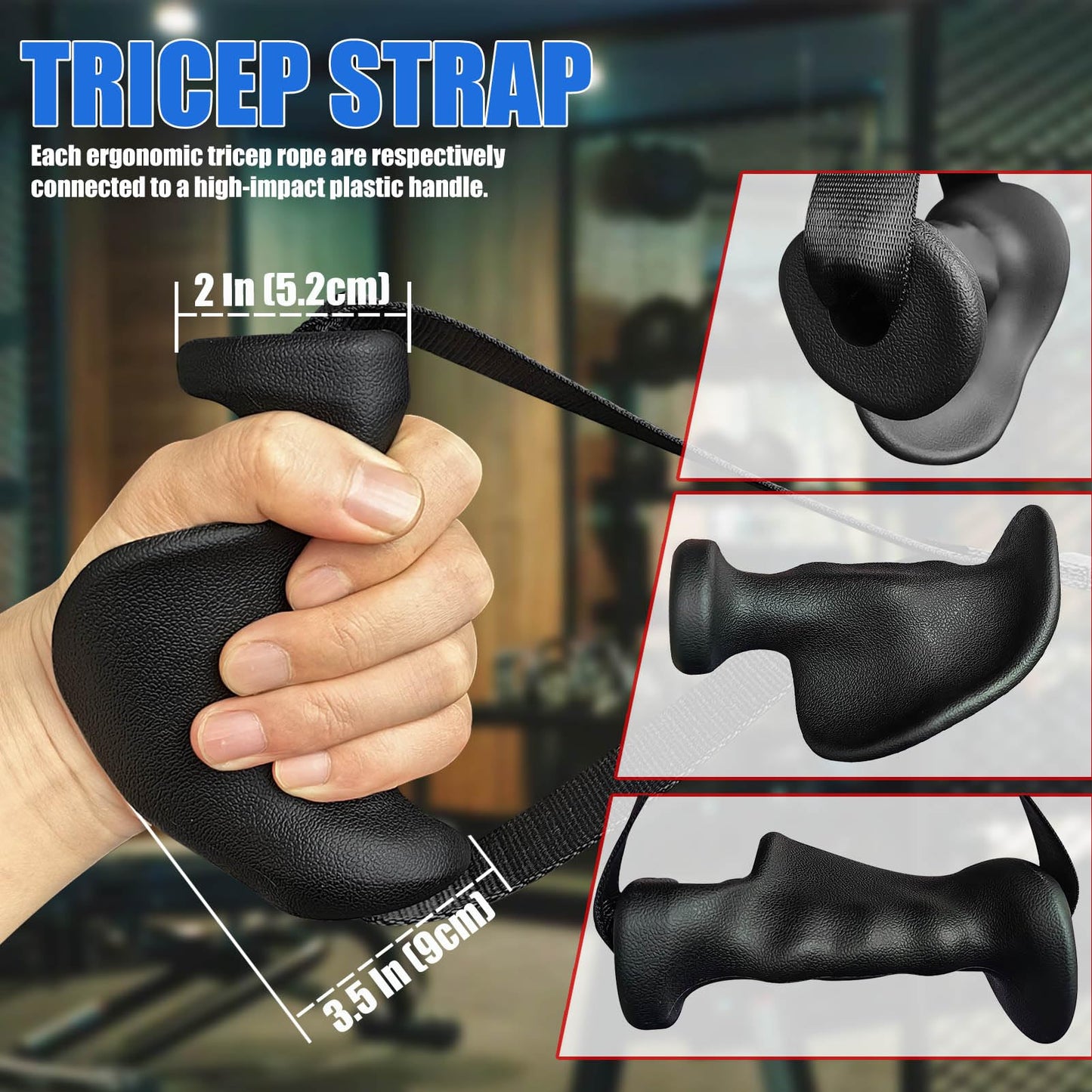 Ergonomic Tricep Rope Pull Down Attachment, Upgraded Long Triceps Rope Cable Attachments for Gym, Lat Pull Down Bar for Cable Machine, Tricep Lat Pulldown Workout Cable Attachments (CABLE HANDLES-01)