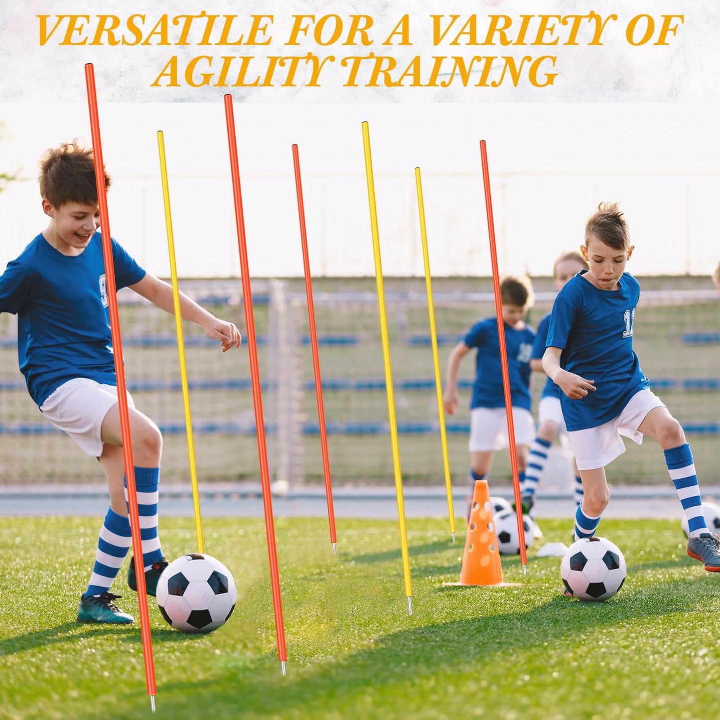 Silipull 4 Pcs Training Agility Poles 5ft Adjustable Poles Soccer Training Sticks Sports Speed and Agility Trainings Equipment for Football Sport Soccers Speed Trainings(Yellow, Orange)