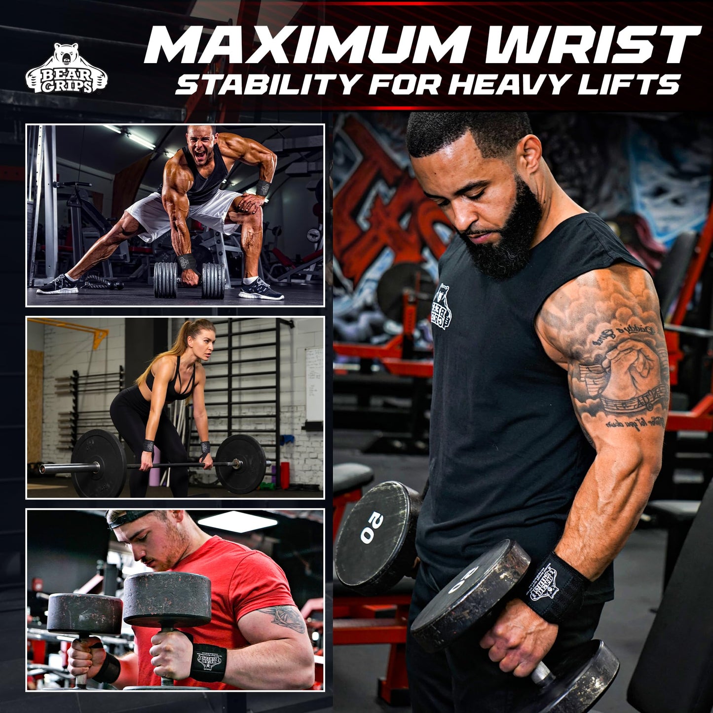 Bear Grips Wrist Wraps for Weightlifting | Weight Lifting Wrist Straps for Weightlifting | Extra Strength Gym Wrist Wraps | Two Wrist Wrap Per Pack | 12” & 18” | Lifting for Men & Women