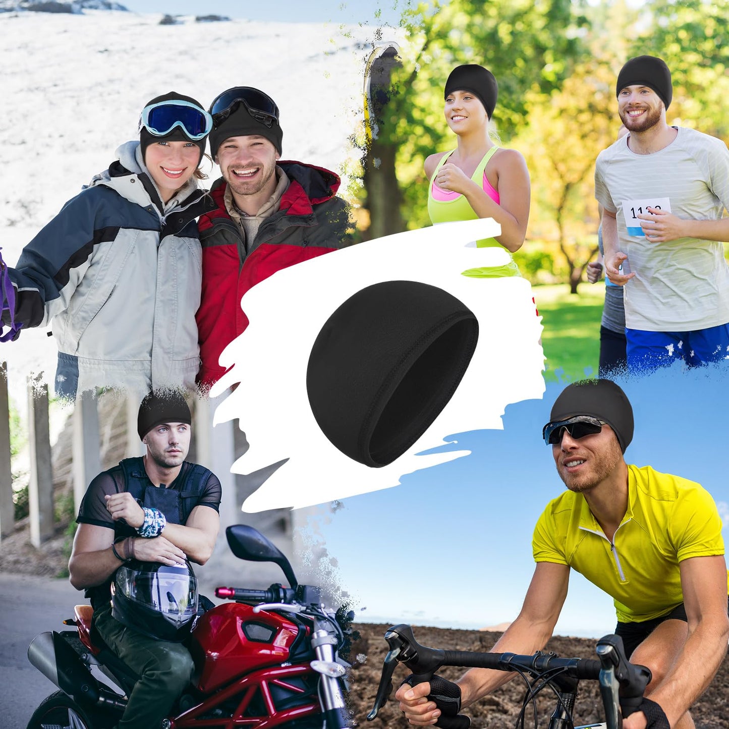 Boao 6 Pieces Cooling Skull Caps Helmet Hard Hat Liner Sweat Wicking Running Beanie Cycling for Men Women (Small,Black)