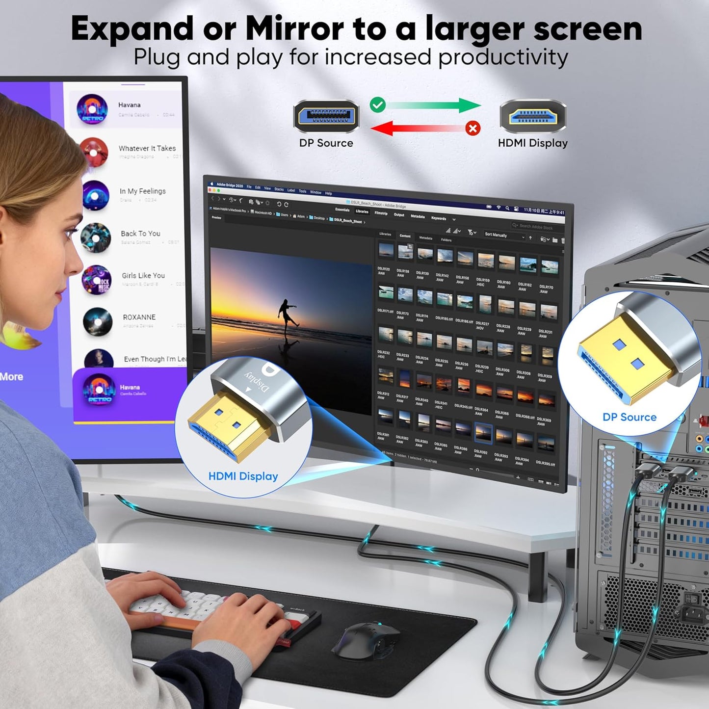 4K 6ft 2-Pack, 4K@60Hz, DisplayPort to HDMI Cable Uni-Directional DP (Source) to HDMI (Display) Cable for Desktop