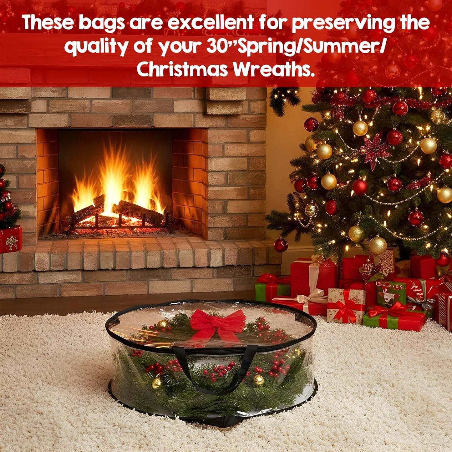 Regine Switzerland Wreath Storage Bags - 5 Pcs Waterproof PVC Containers for 24 x 8 Inch Christmas Wreaths | Black