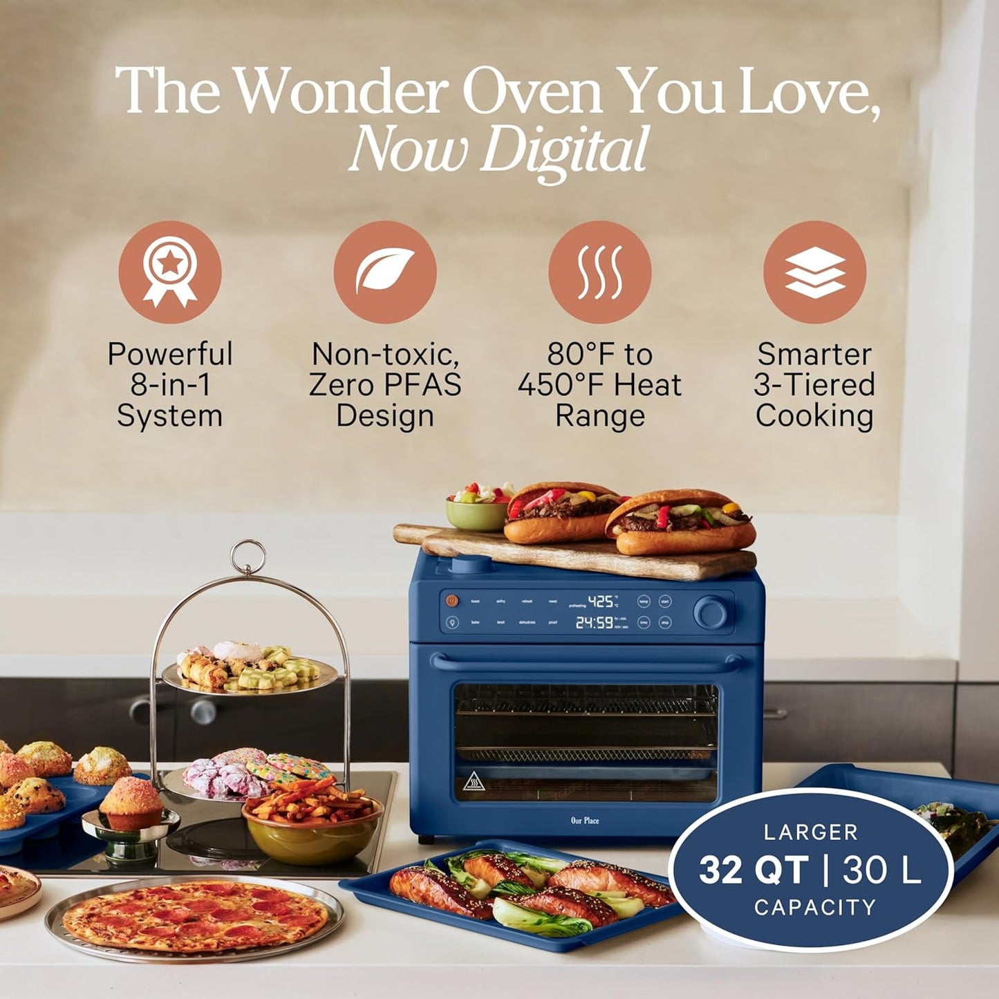 Our Place Wonder Oven Pro - 8-in-1 Digital Air Fryer & Countertop Oven | 32 QT, Blue Salt - Air Fry, Toast, Roast, Bake & More