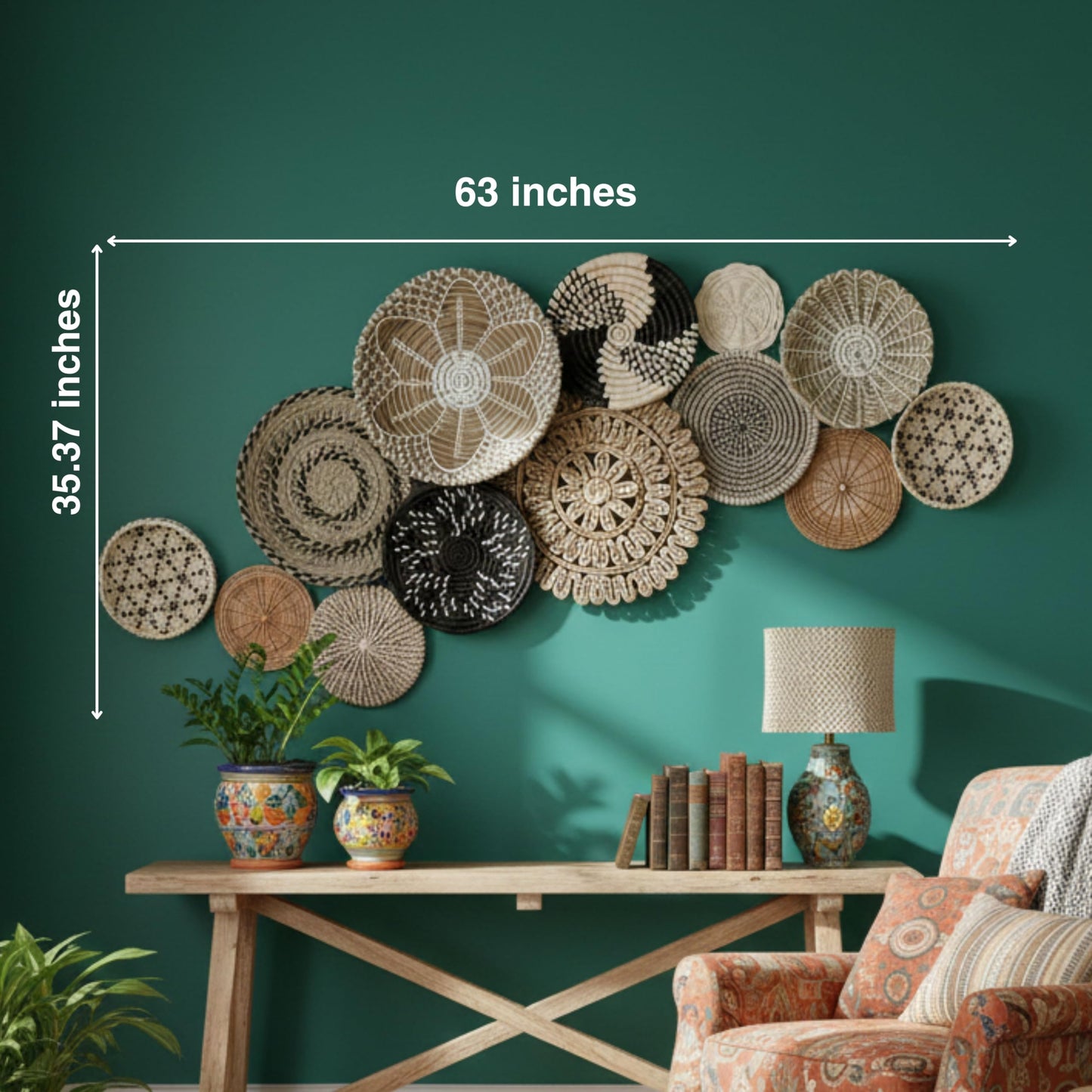 Chicvillage Woven Wall Basket Decor, Seagrass Handcraft Hanging Basket Set, 13-Piece Handwoven Flat Plates for Coastal, Boho & Rustic Home Decor