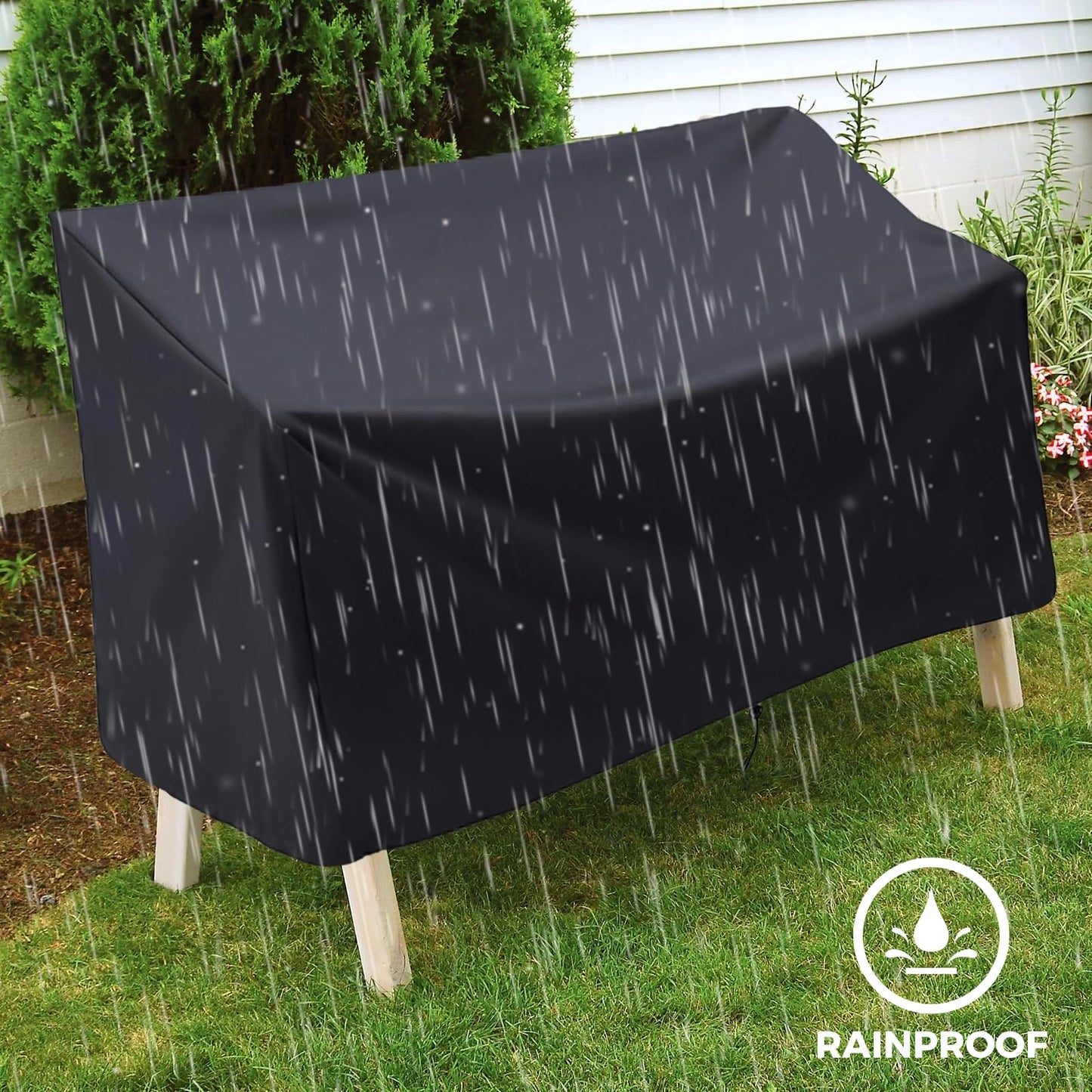 Outdoor Bench Cover, 2 Seater Patio Bench Cover, Waterproof Heavy Duty Furniture Cover with Air Vents, Buckles and Drawcord, All Weather UV Dust Protection for Porch Deck Garden, 53 x 26 x 35 in
