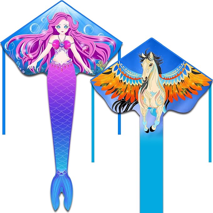 HONBO Large Mermaid Kite for Kids & Adults, Easy to Fly Delta Kite, Beginner Kite for Girls &Boys, Pegasus Beginner Kite for Kids,Octopus Kite