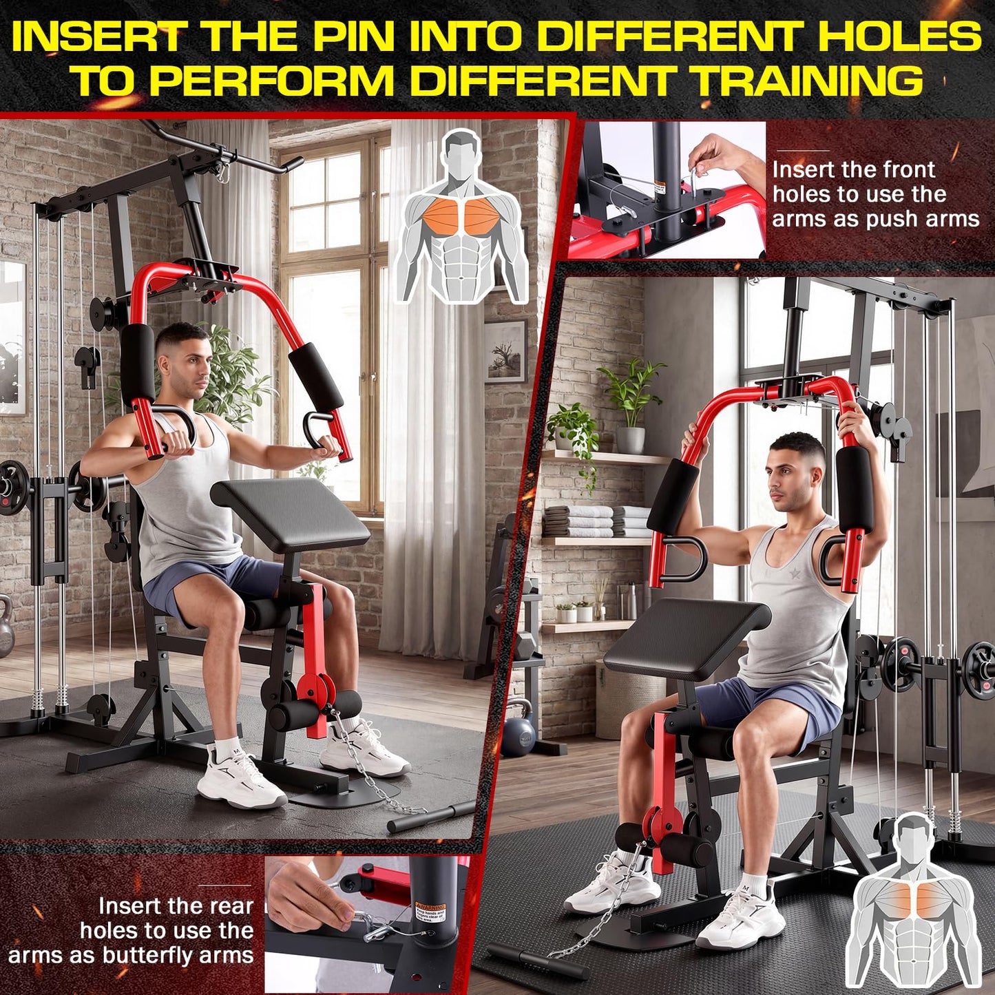 OPPSDECOR Home Gym, Workout Station with High/Low Pulley System, Multifunctional Home Gym Equipment, Exercise Equipment for Full Body Strength Training, Weight Machine with PEC Fly & Chest Press