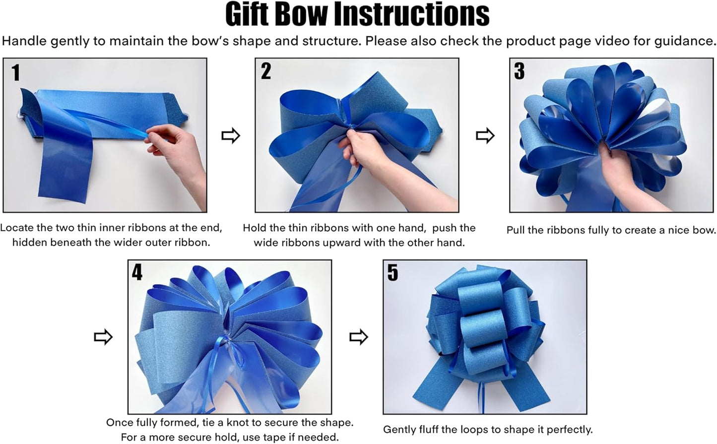 Skiennix Large Royal Blue Pull Bow - 14 Inch Glitter Ribbon Bow for Gifts, Parties & Home Decor