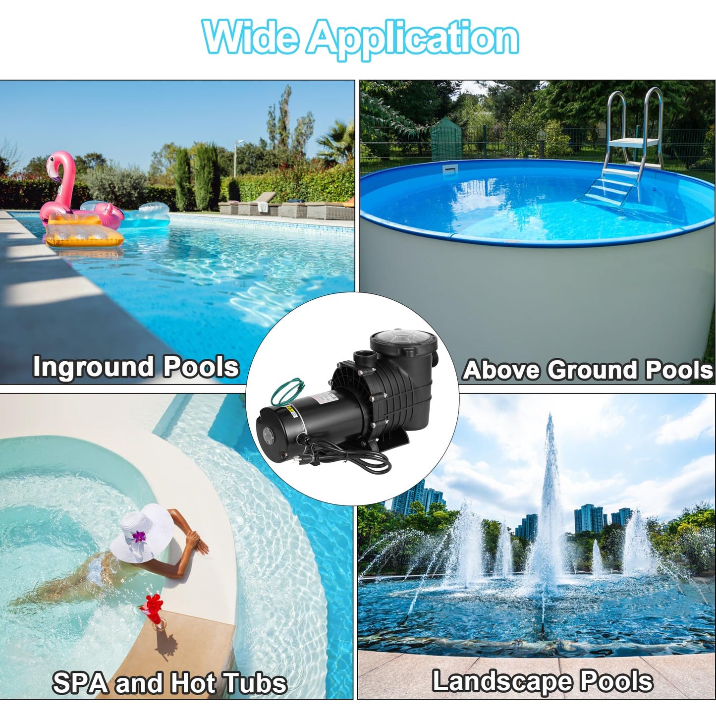 Hxgexin 2 HP Pool Pump 110 V/220 V Swimming Pool Pump 6840 GPH In/Above Ground Pool Pumps 1500 W Powerful Self Primming Pump for Residential/Commercial Pool, Spas and Hot Tubs, Landscape Fountain
