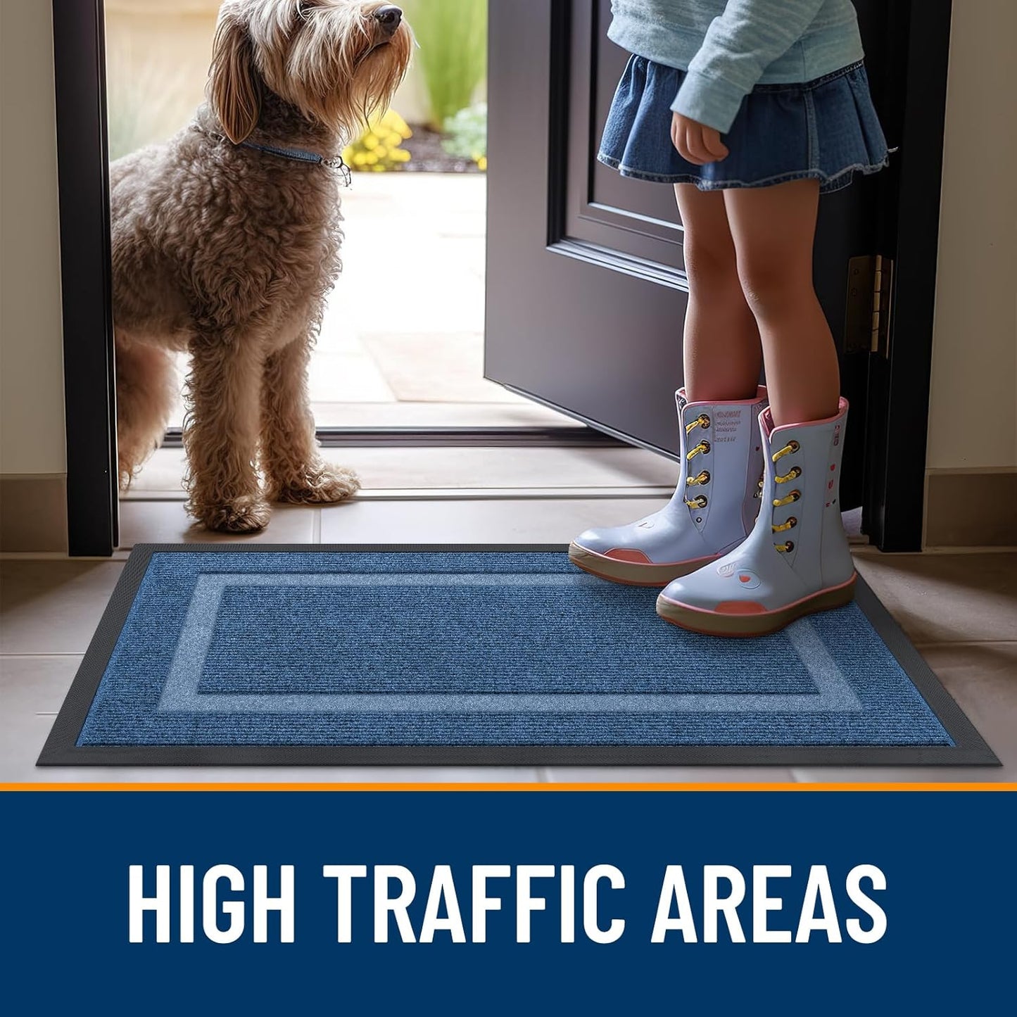 OLANLY Waterproof Front Door Mat - All-Season Indoor/Outdoor Doormat | Sturdy Rubber, Easy Clean, 35x23, Light Blue
