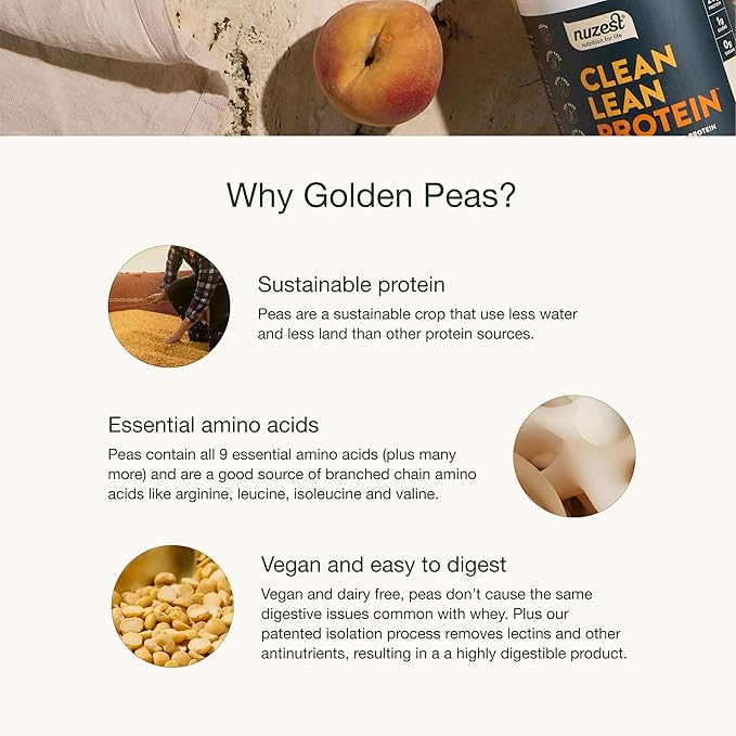 Nuzest - Pea Protein Powder - Clean Lean Protein, Premium Vegan Plant Based Protein Powder, Dairy Free, Gluten Free, GMO Free, Protein Shake, Smooth Vanilla, 100 Servings, 5.5 lb