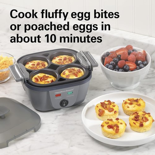 Hamilton Beach 6-in-1 Electric Egg Cooker - Versatile Hard Boiled, Sous Vide & Poacher | 5.25” Non-Stick Skillet in Grey