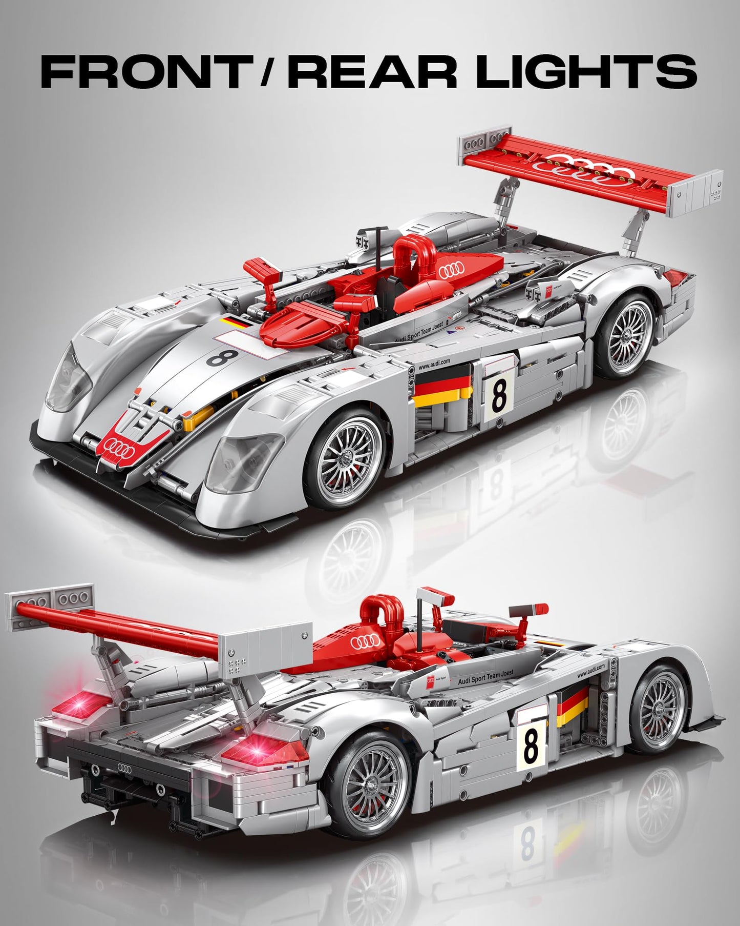 MOCBURIKU Audi R8 LM-P 24H Le Mans Winner, Collectible Race Car Building Kit for Adults Teens, 1:10 Scale Racing Techinc Car Model, Home or Office Décor Gift for Motorsport Fans Age 14+ (2,426 PCS)