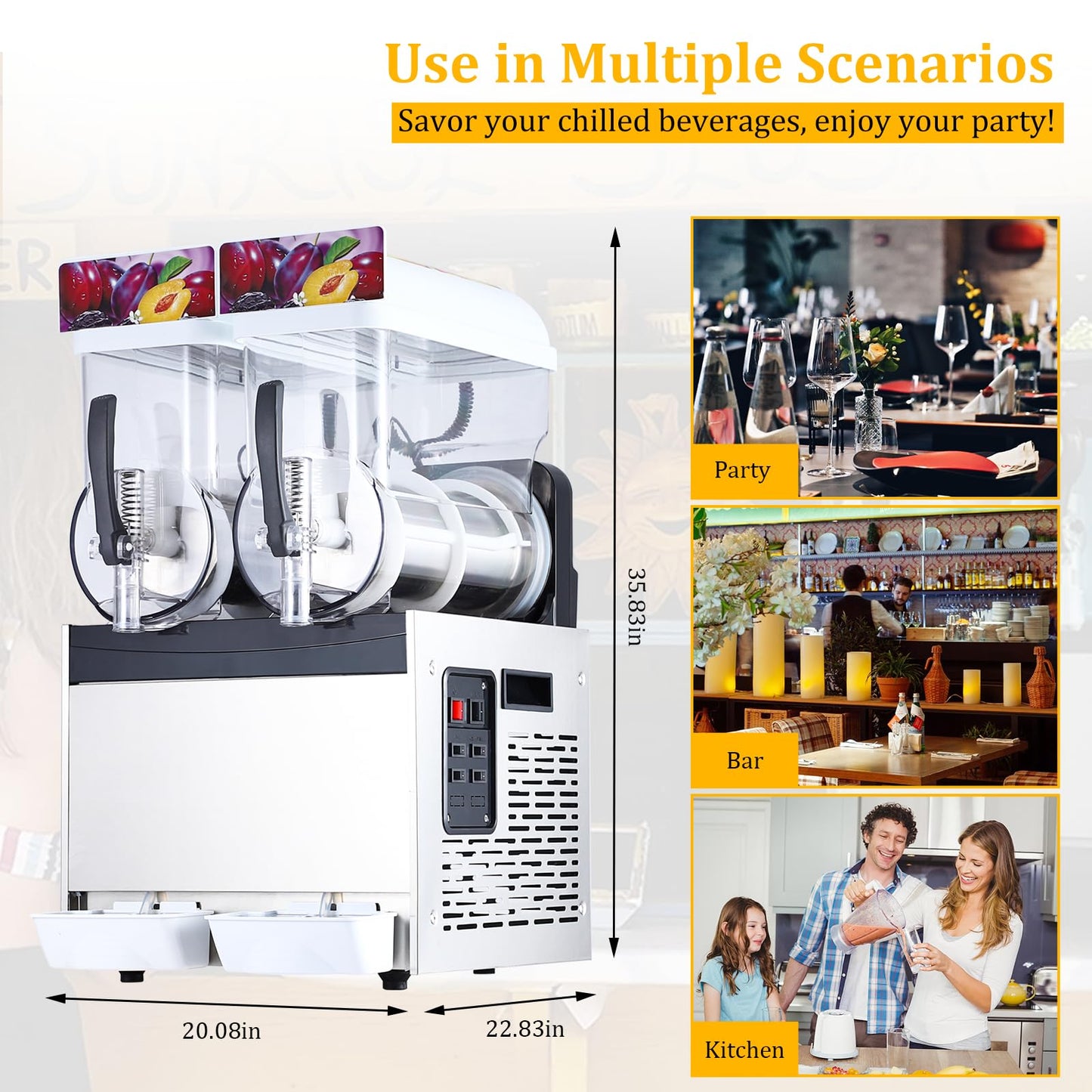 Commercial Slushy Machine, 15Lx2 Double Tank Margarita Machine, Stainless Steel High-Speed Self-Cleaning Frozen Drink Slushie Machine for Bars Restaurants Cafe Home Use