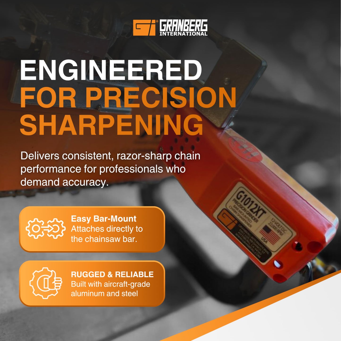 Granberg G1012XT Chainsaw Sharpener – 12V Electric Chainsaw Chain Sharpener Tool Kit, Bar-Mounted Grinder for Chain Saw Mill, Arborist Chainsaws Accessories