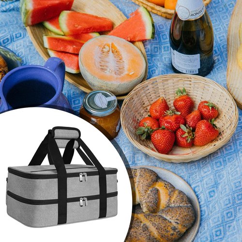 Esouler Double Insulated Casserole Carrier Bag - Hot & Cold Food Holder for 9 x 13 Inch Dishes | Grey