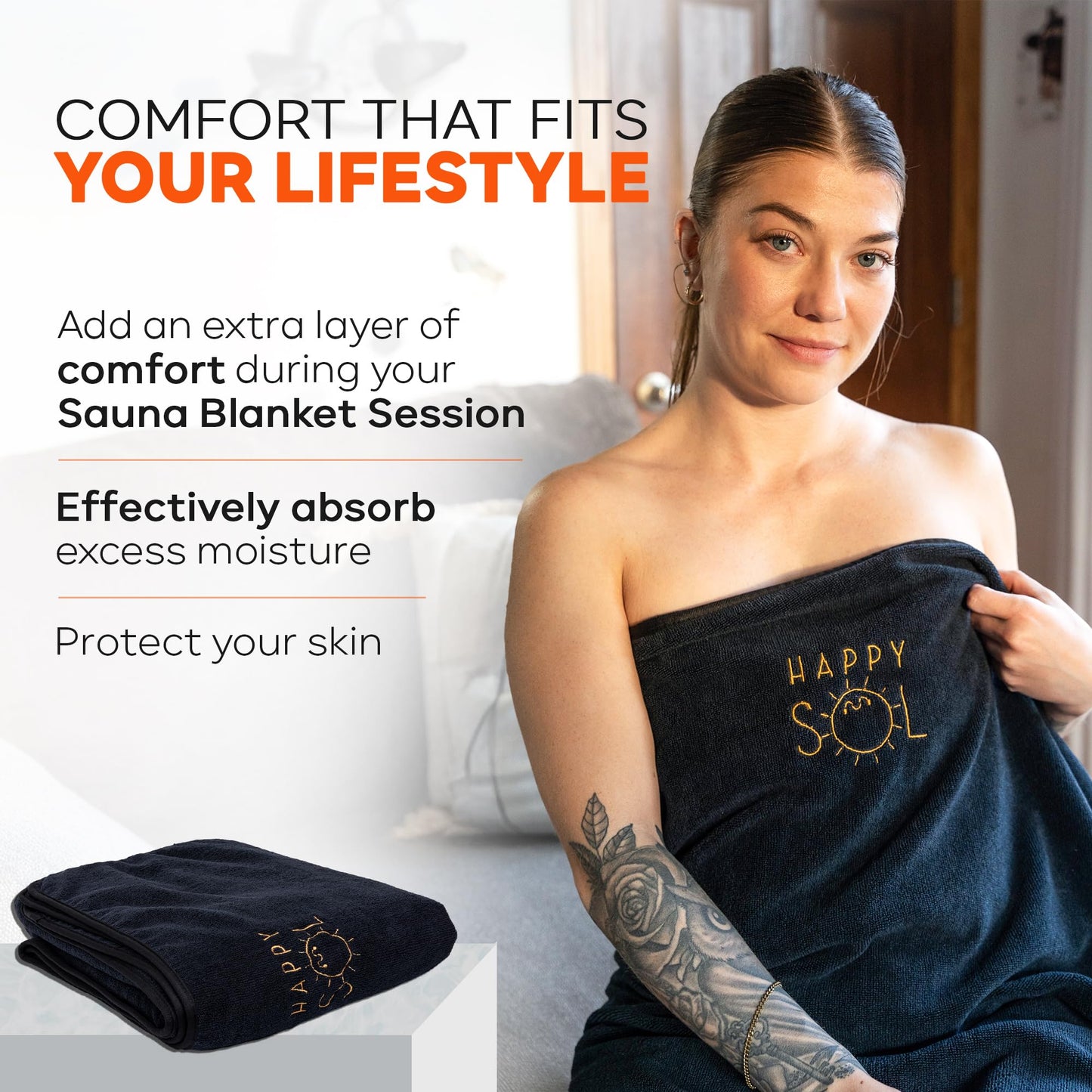 Happy Sol Sauna Blanket Towel Insert - Absorbent Insert for Sauna Blanket - Reusable and Machine Washable - 58"x70"- Luxurious Microfiber Material