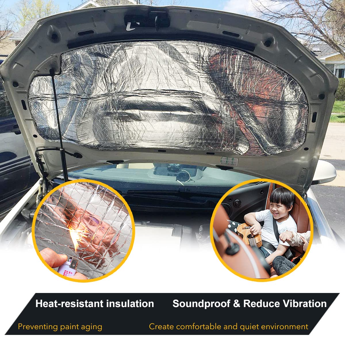KOIKEY Car Sound Deadening Mat, 197mil (5mm) 8.7 sqft Closed-Cell Foam Car Insulation Material, Aluminum Foil Heat Shield, Waterproof Self-Adhesive Sound Deadener, 8 Pcs