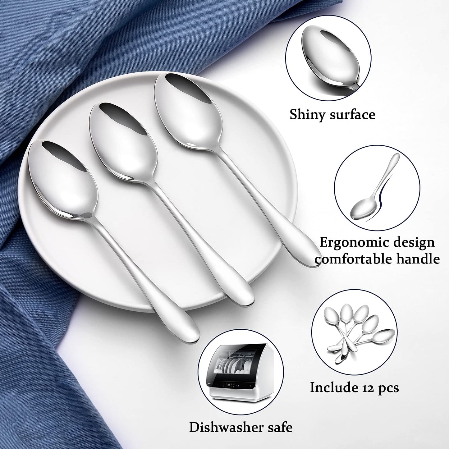 Aebeky 12-Piece Stainless Steel Dinner Spoon,Large Tablespoons,8-Inches (12-Piece)