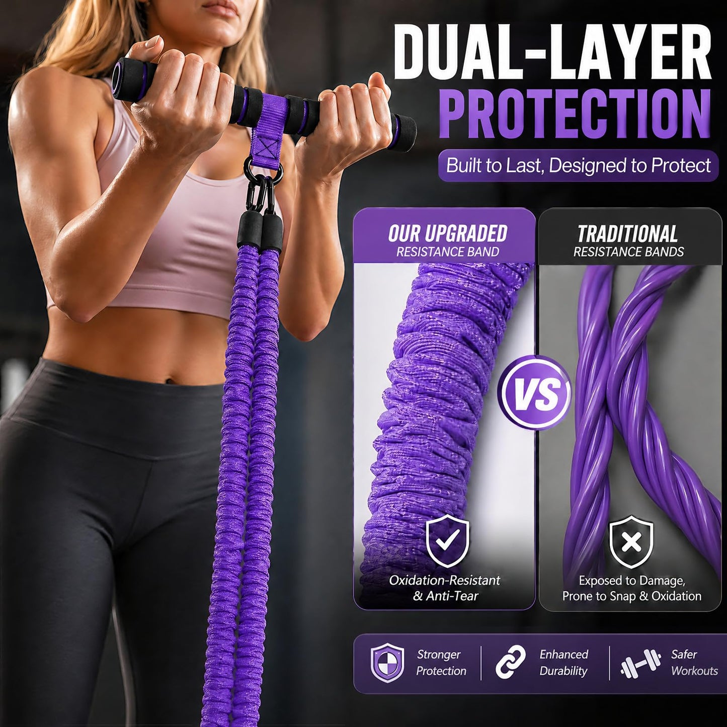 Upgraded Pedal Resistance Band with Handle, Protective Nylon Sleeves & Adjustable 30/60LBS, Sit-up Workout Equipment for Core/ABS, Waist, Arm, Leg, Portable Home Gym for Men & Women Body Shaping