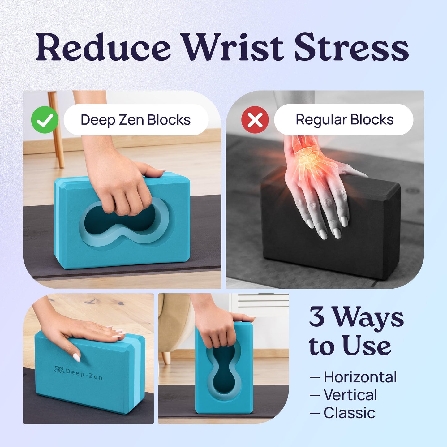 Deep-Zen® Yoga Blocks Wrist Support; Yoga Blocks 2 Pack with Knee Pads and Strap to Put Less Weight on Wrists; Durable, Versatile Yoga Brick Exercise Block Set, Blocks Yoga (Blue)