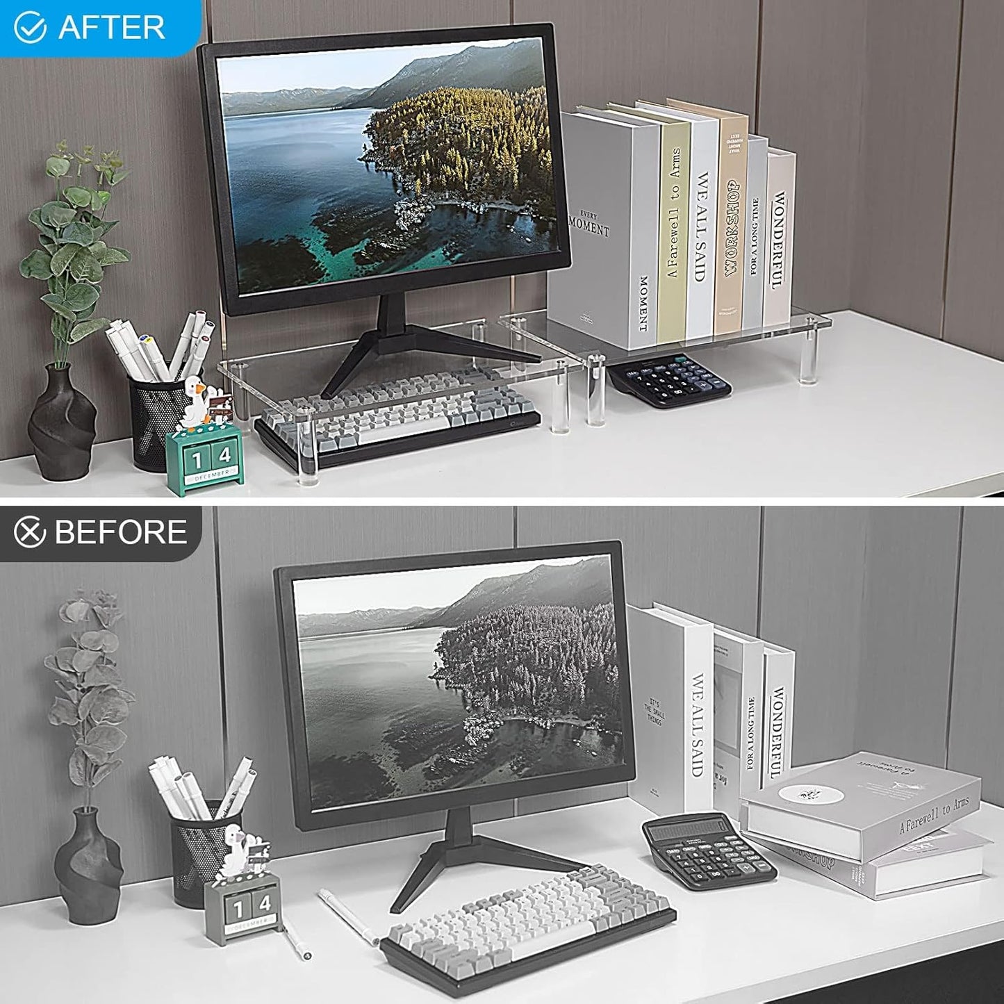 Sumerflos Clear Acrylic Monitor Laptop Stand, Sturdy and Save Space Computer Laptop Monitor Riser Stand for Home Office