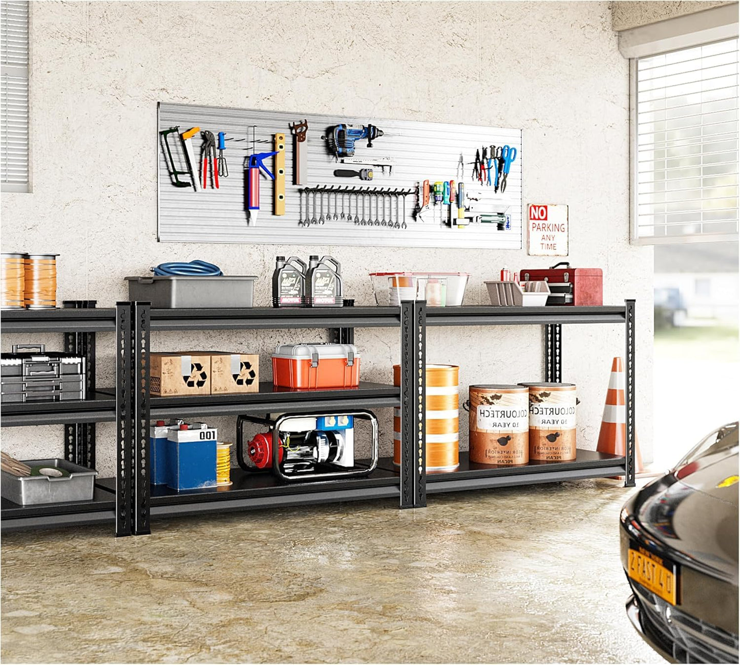 Rufokisa 3-Tier Garage Shelving Heavy Duty，36" Metal Shelving Unit for Garage, 1320 lbs Load Capacity Utility Rack Shelves＆ Storage Shelves, 40”W x 18”D x 36”H(Black)